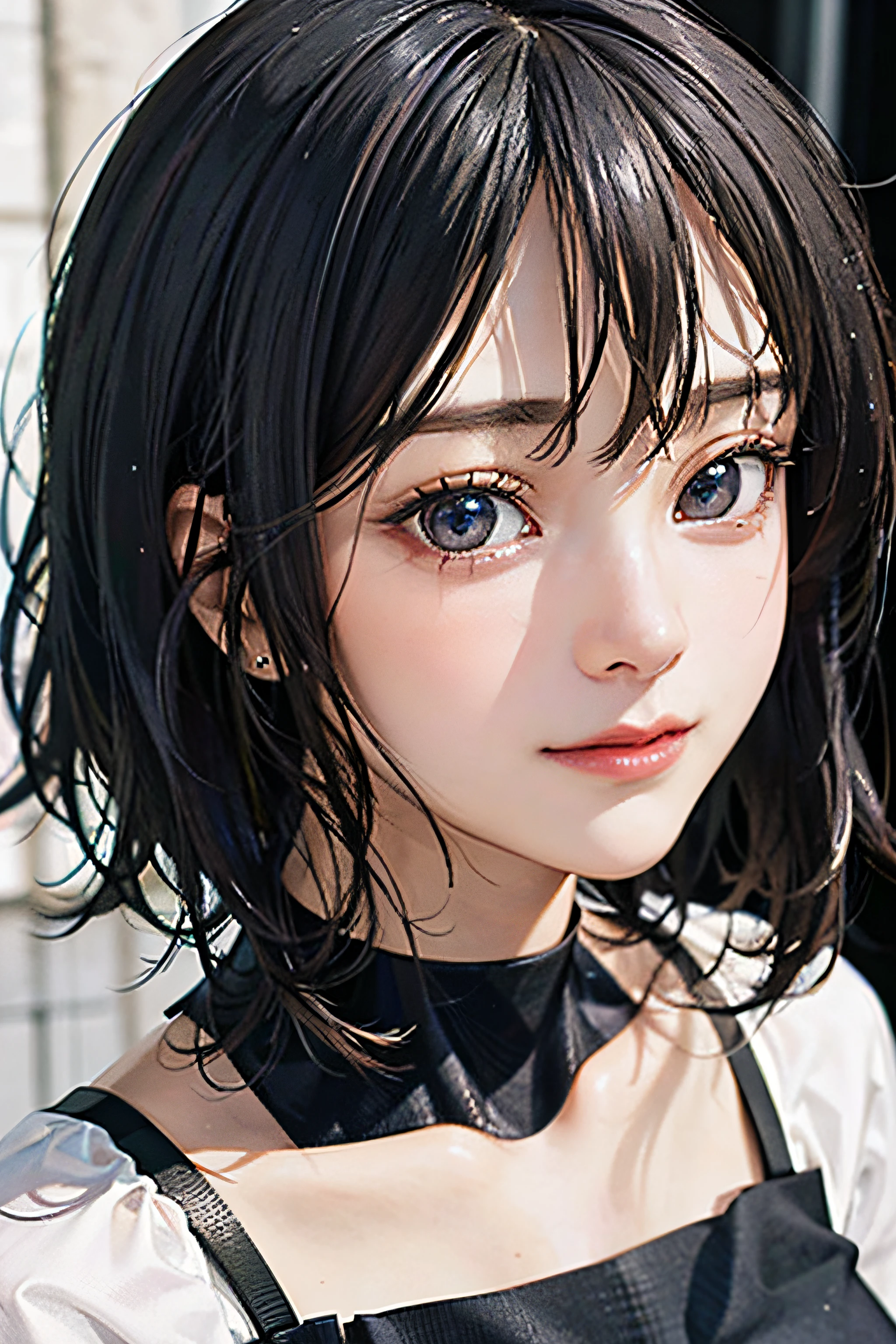 best quality, ultra high res, (((Very detailed face)))), ((Very detailed eyes and face)))), Beautiful detail eyes, (photorealistic:1.4), 1girl, crop-top shirt, black choker, (faded ash gray hair:1), (big breasts:1.2),full body portrait, looking at viewer, closeup ,