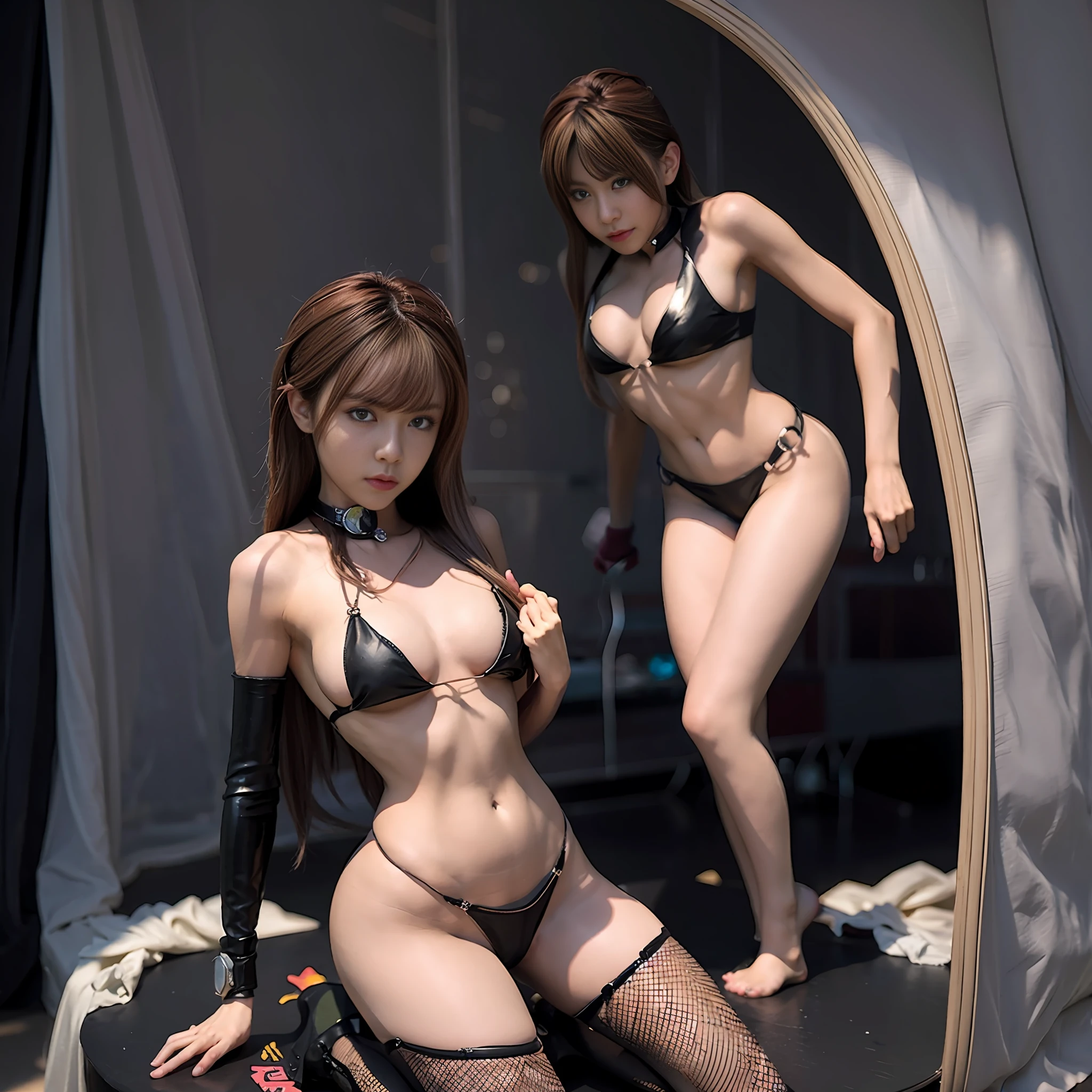 there are two women that are looking in the mirror, artwork in the style of guweiz, realistic anime 3 d style, anime realism style, 3 d anime realistic, loish and ross tran, anime realism, digital anime illustration, anime styled digital art, stunning digital illustration, detailed digital anime art, realistic anime artstyle, anime styled 3d