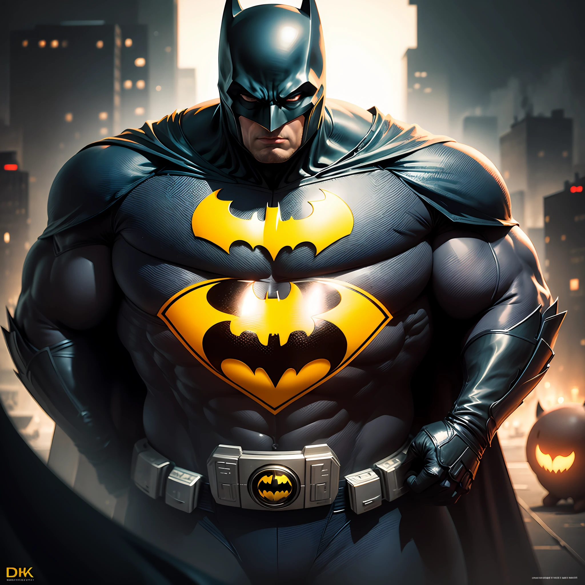 Yeasin Irfan as a fatty Batman , infront of batpod, 4k quality, reflective details