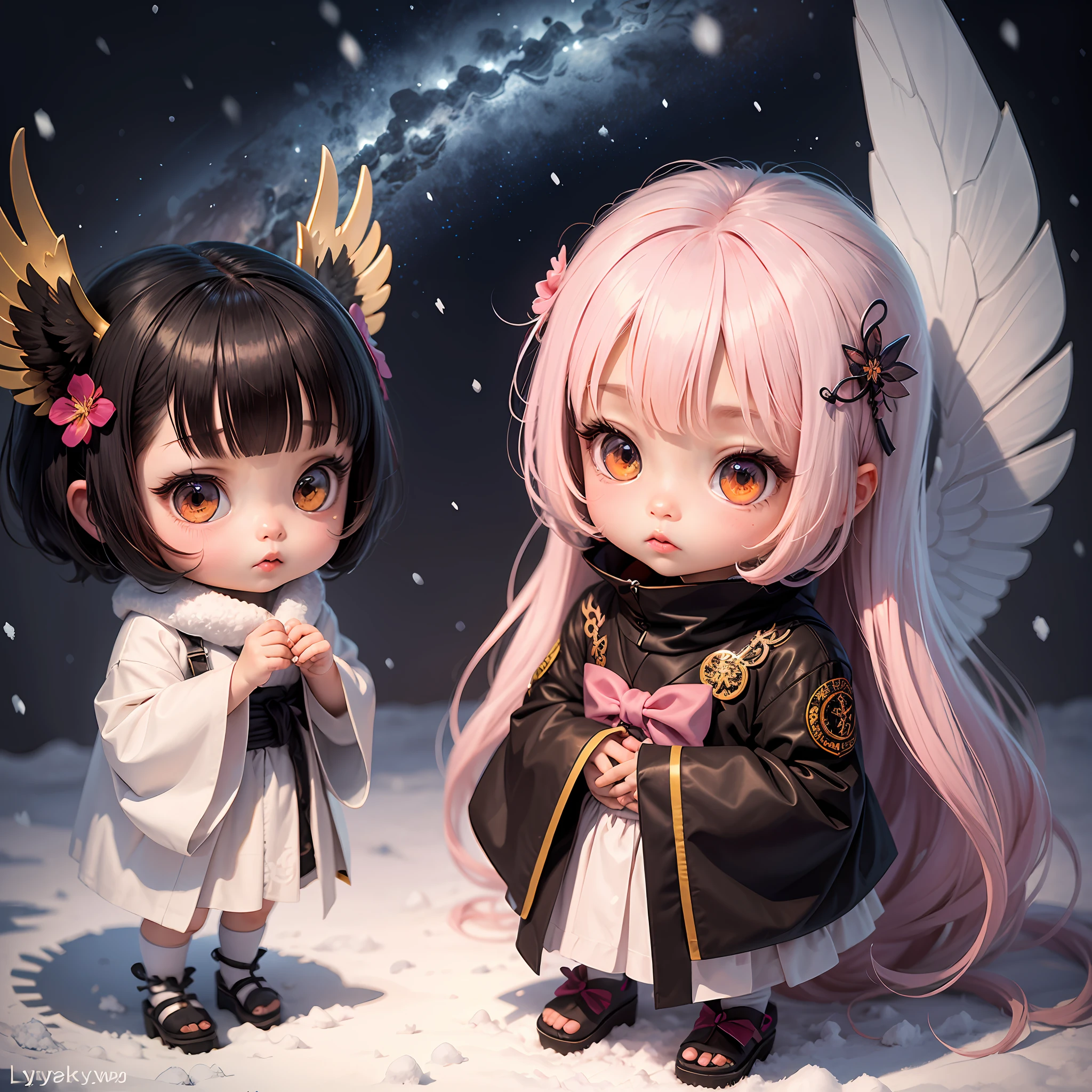 A kawaii with multicolored wings,A lolipired by Lyckey,Chibi Art,inspired by Tawaraya Sōtatsu,Inspired by Yundu Snow,inspired by Wang Lü,