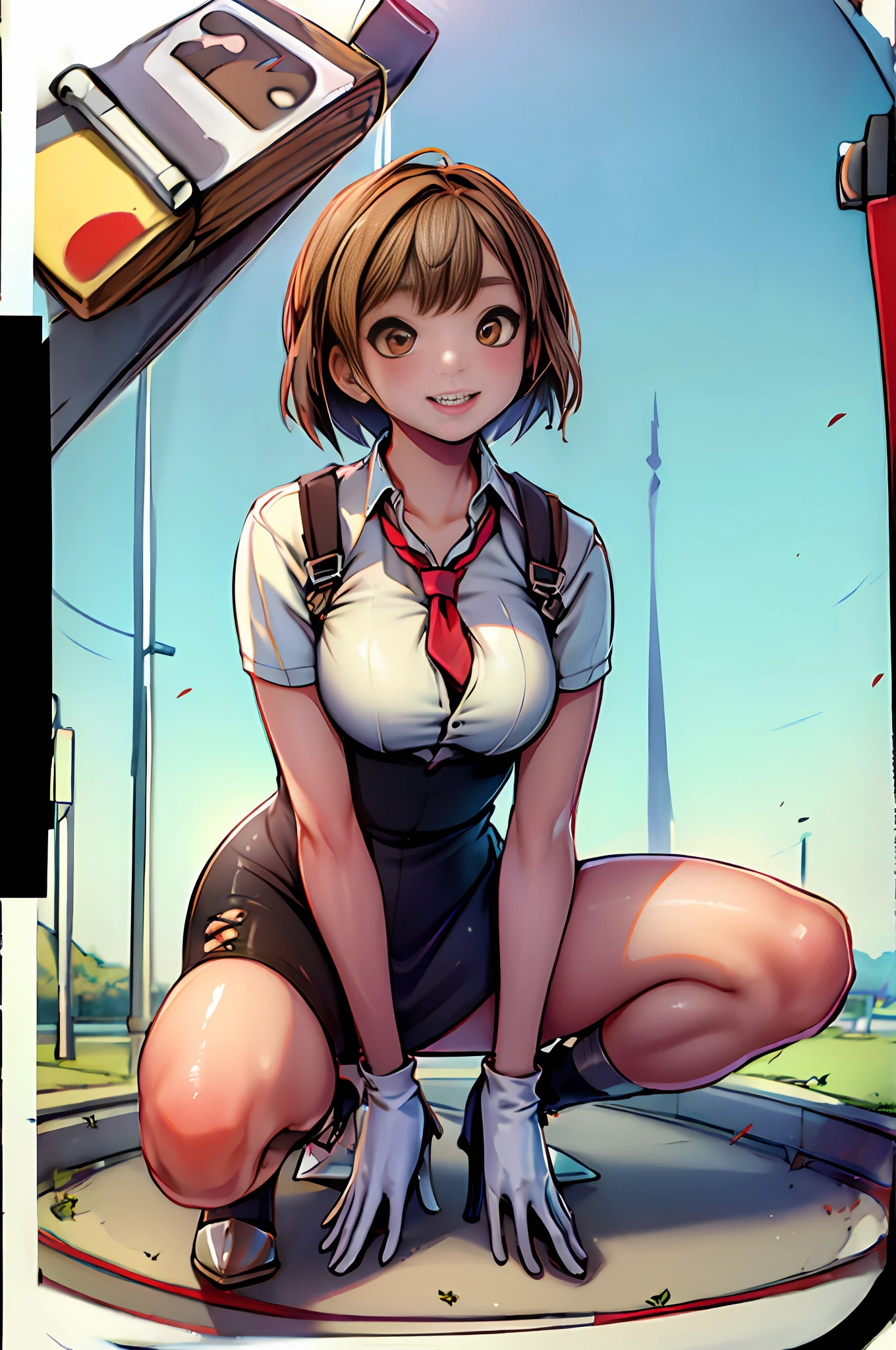 masterpiece, best quality,1girl,young girl,brown eyes,short hair,happy smile,shiny skin,(nice leg line:1.3),thin waist,huge breasts
BREAK
school uniform,necktie,((pencil skirt)),high heels
BREAK
park,crowd,depth of field,looking at viewer,squatting,from behind,upper body,legsupsexms