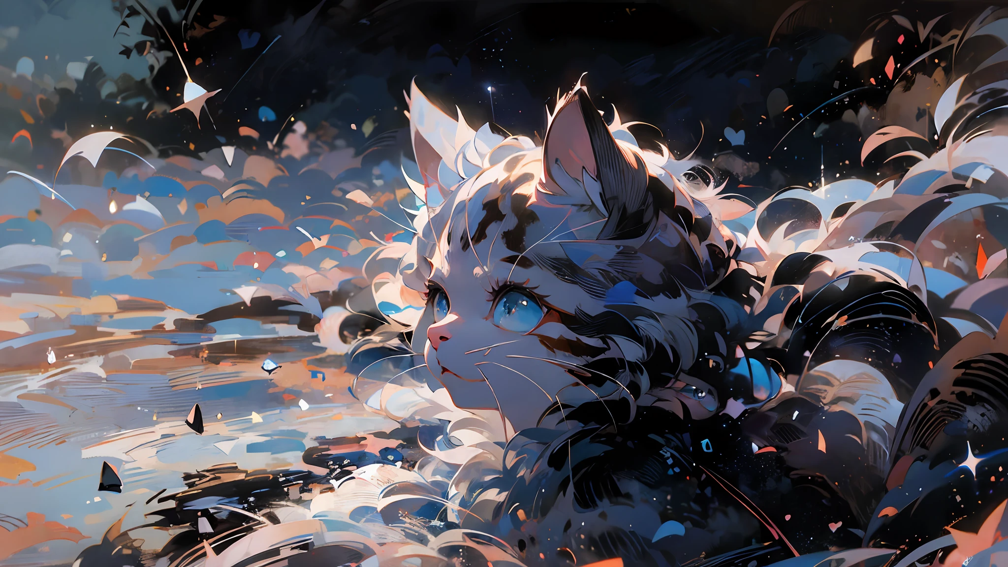 anime cat with blue eyes and stars in the background, anime cat, anime visual of a cute cat, realistic anime cat, cute detailed digital art, anime art wallpaper 4 k, anime art wallpaper 4k, very very beautiful furry art, beautiful anime catgirl, very beautiful anime cat girl, 4 k manga wallpaper, cute anime catgirl, anime art wallpaper 8 k