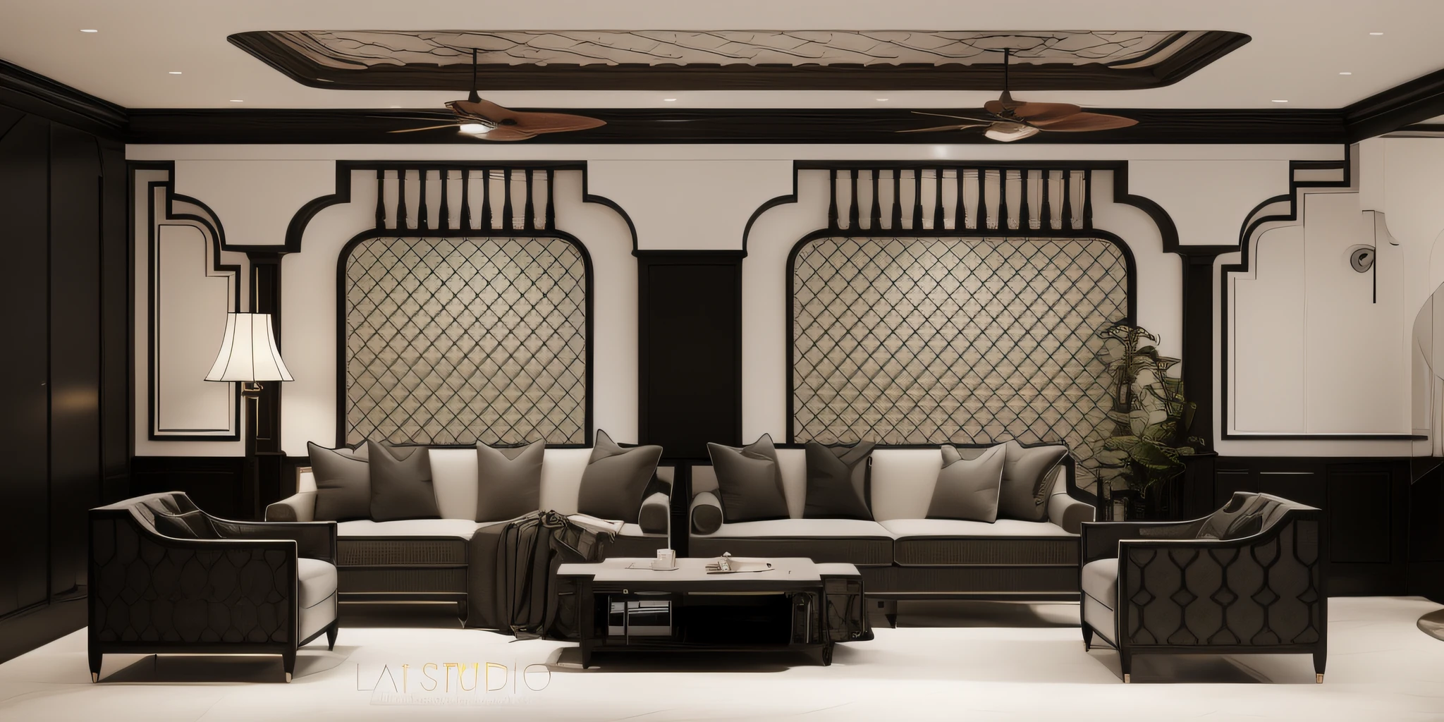 (indochina design LIVINGROOM:1.3), (photo realistic:1.2), (supper detail:1.2),1bed, 1 chair(black:white), classical black indochina style pattern for the wall, 1 classic altar, 2 indochina chair, indochina style of cabinet, orange wall, indoor, (blackken wood :.1), indochina panel door indoor, (The ceiling is made from woven rattan sheets and lintels), daylight, Unreal Engineer 8K, full HD 8K