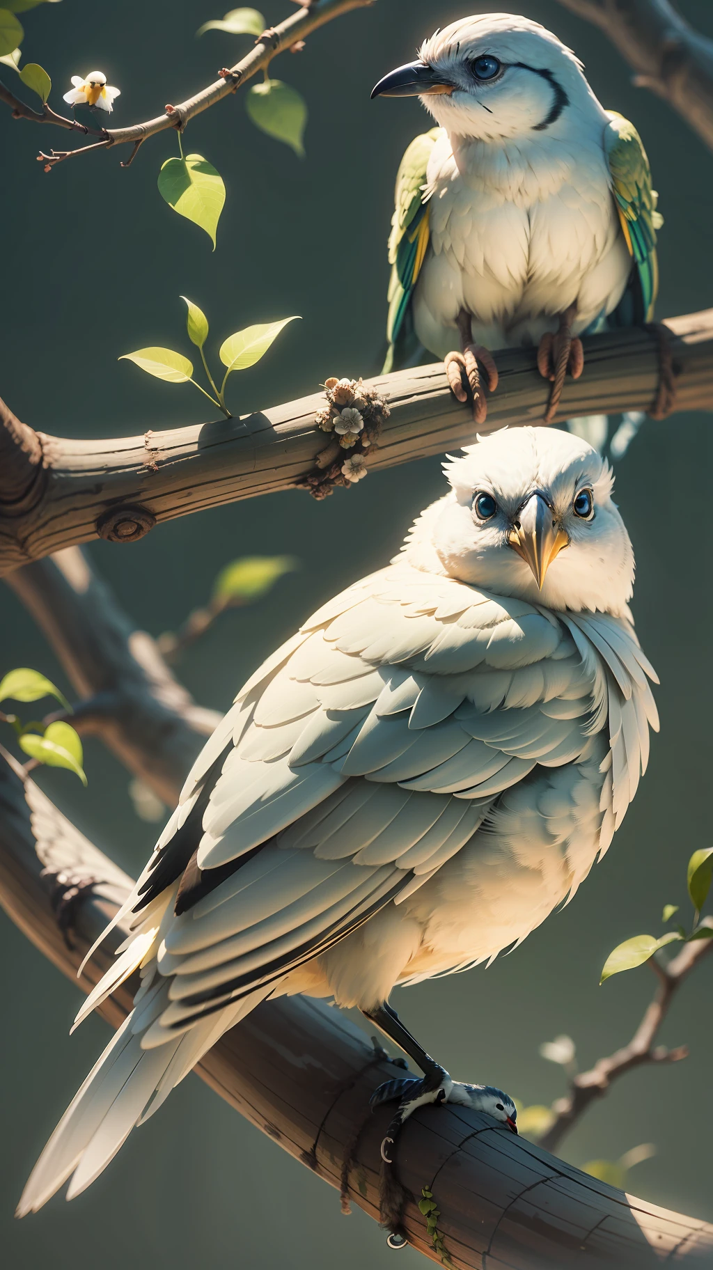 White bird sitting in the tree,dark background,bird,high resolution,high quality
