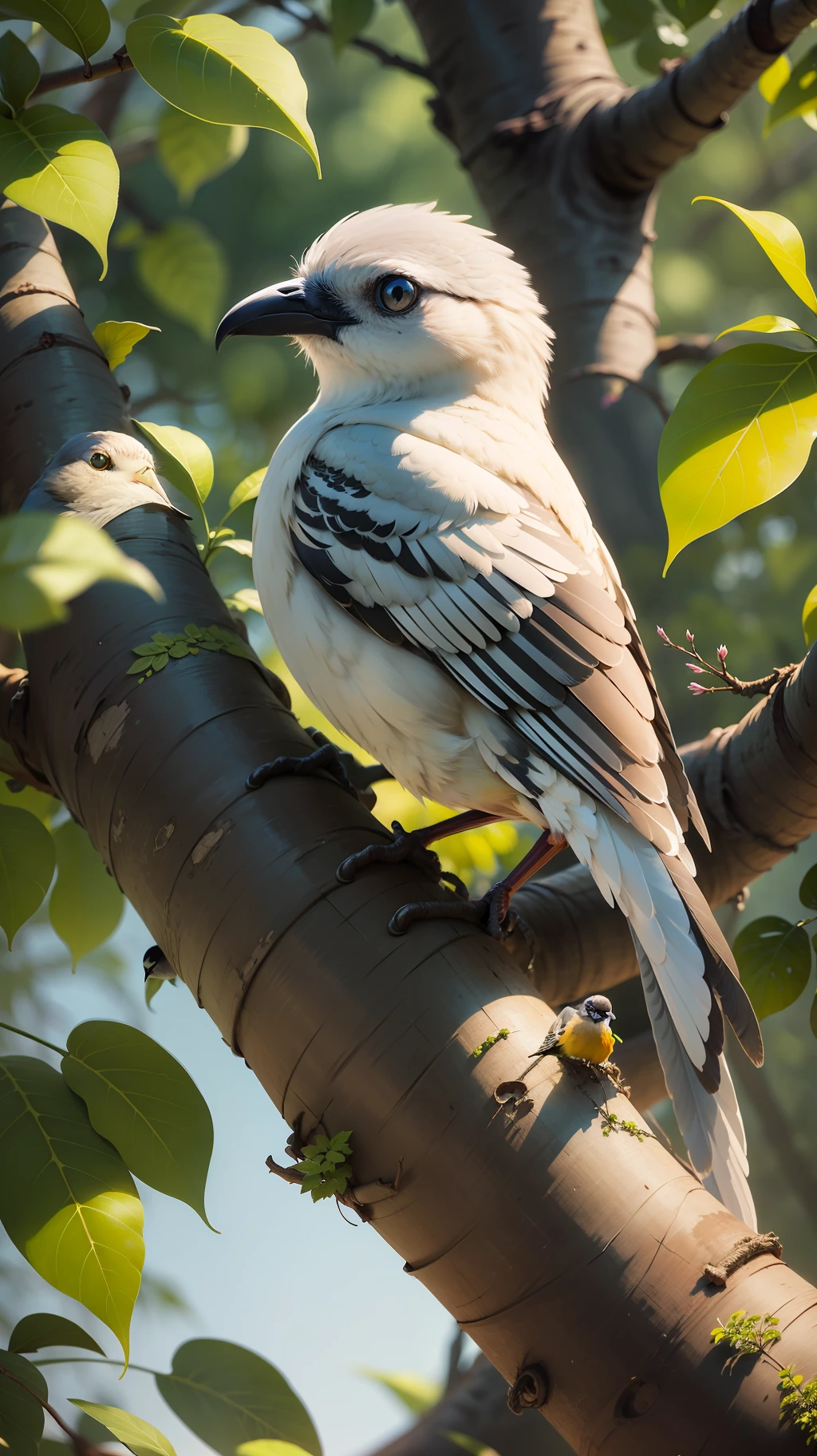 White bird sitting in the tree,dark background,bird,high resolution,high quality