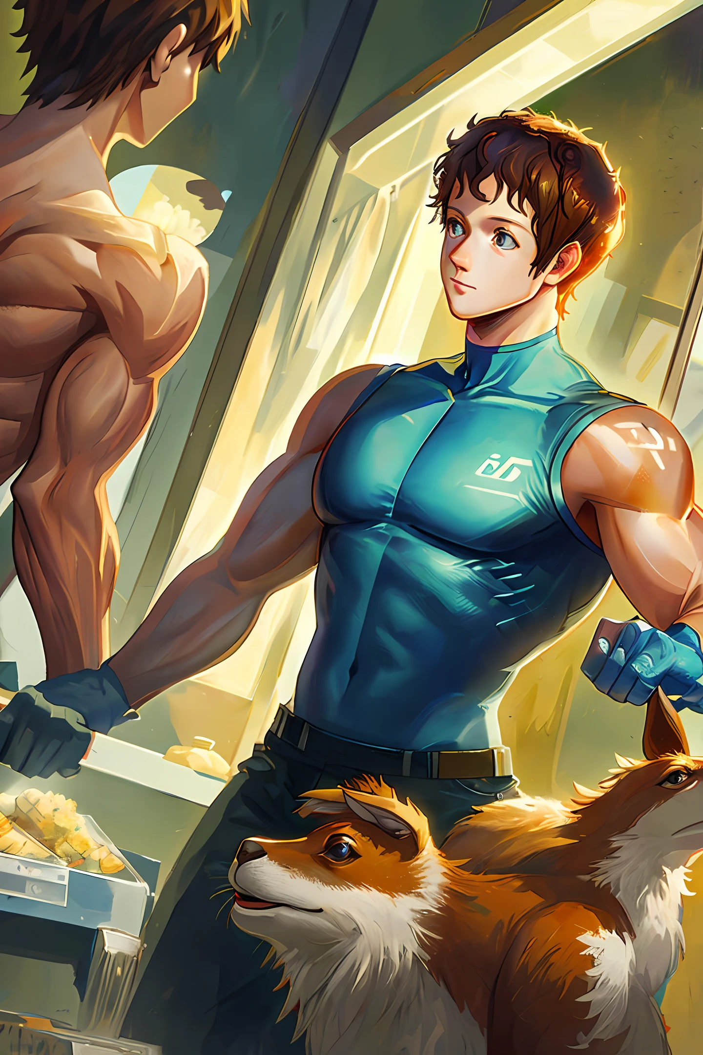 mark zuckerberg / strong and fit looking in the mirror the image of a kangaroo