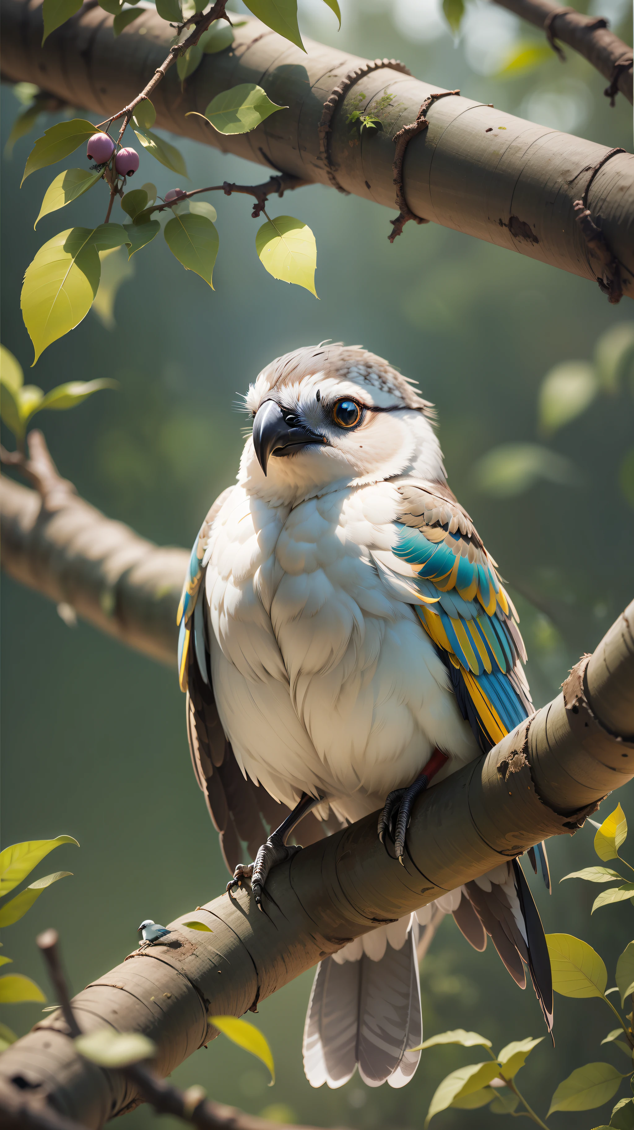 White bird sitting in the tree,dark background,bird,high resolution,high quality