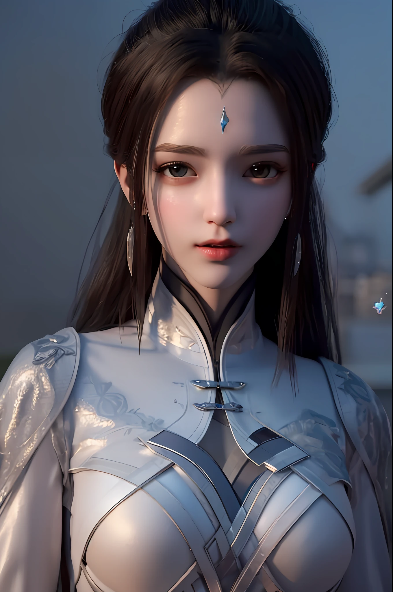 best quality,highres, high resolution, 4k, 8k,3d rendering, weak light, physically-based rendering,masterpiece, (upper body), a girl, luxueqi, solo, looking at viewer,