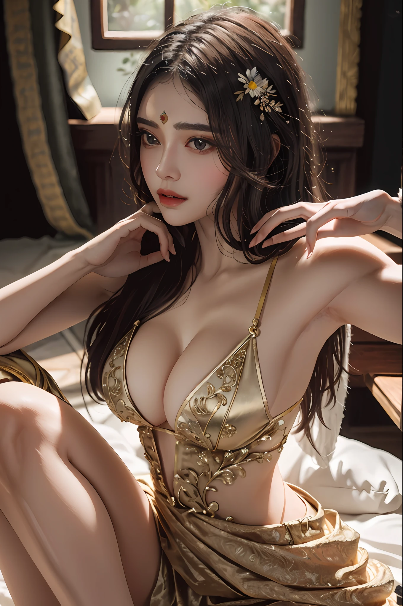 (masterpiece, best quality), intricate details, masterpiece, best quality, photorealistic, hindu goddess ,big ????? , seductive,veri slim clothes ,dramatic lighting, raw photo,  ultra realistic details, sharp focus, detailed skin
A_field_filled_with_wildflowers