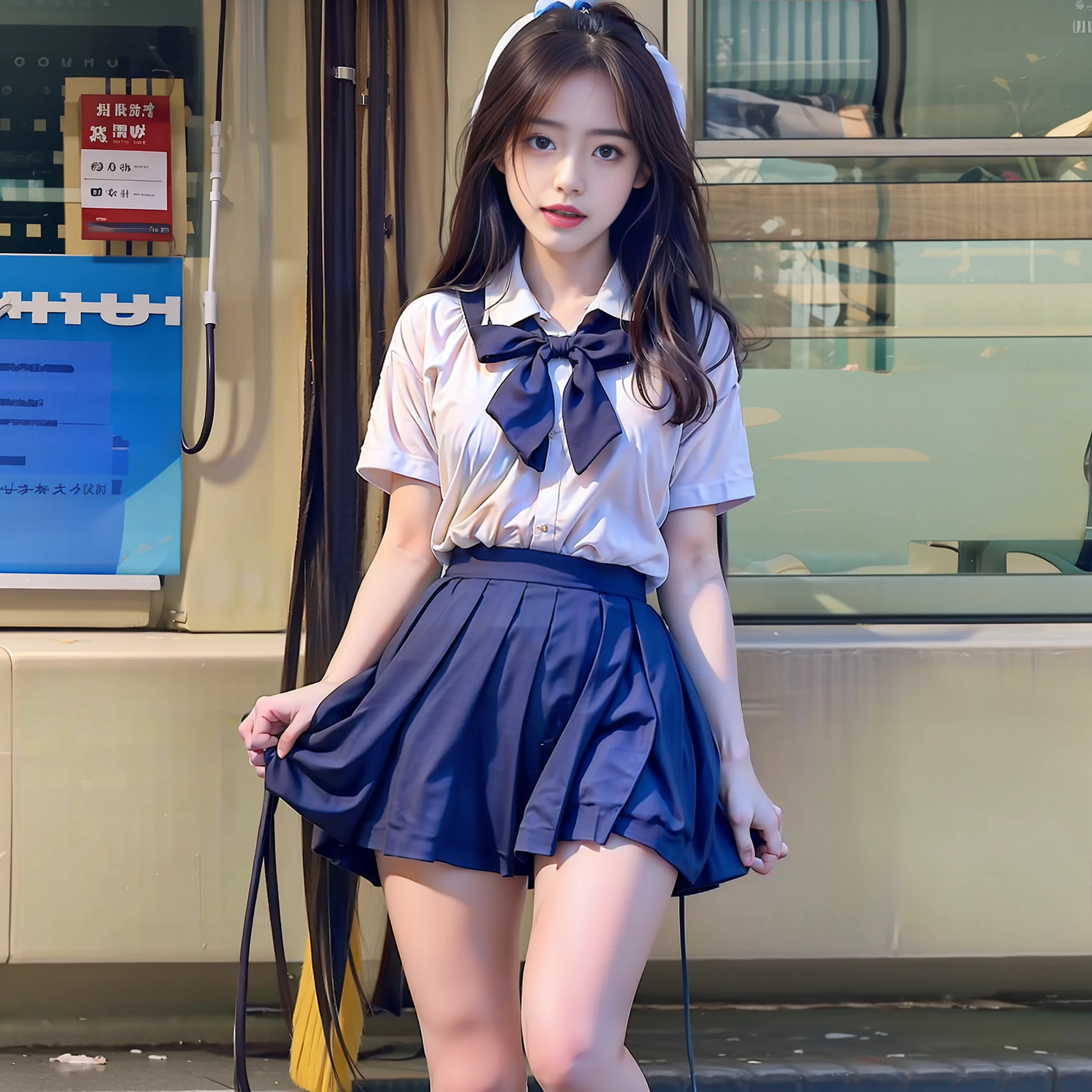 realistically,agony anguished face,Show lower body only,Schoolgirl,accurate human body,super real female genitalia with,wear White panty,navyschool girl uniform with dark navy Blue long skirt,close the legs