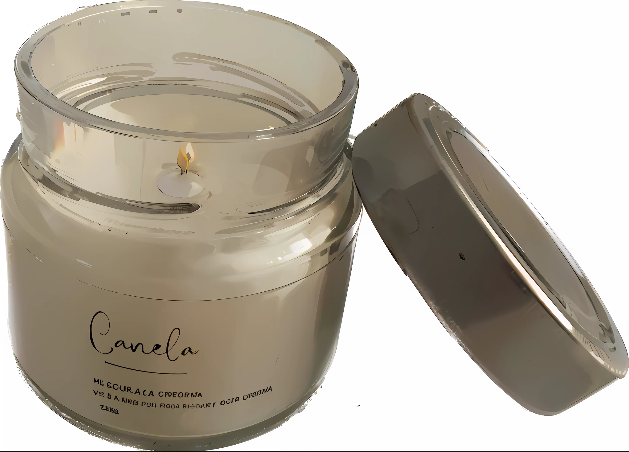 um close up de uma vela em um frasco de vidro com tampa, EORA, cera de vela, vela, foto do produto em close-up, vela pingando cera branca, foto do produto, candle volumetric, Velas de cera, natural candle lighting, Direction: Rhea Carmi, cera pingando vela, miniatura, 'Lucas', velas brancas, tamanho regular, foto detalhada do produto, Vanara