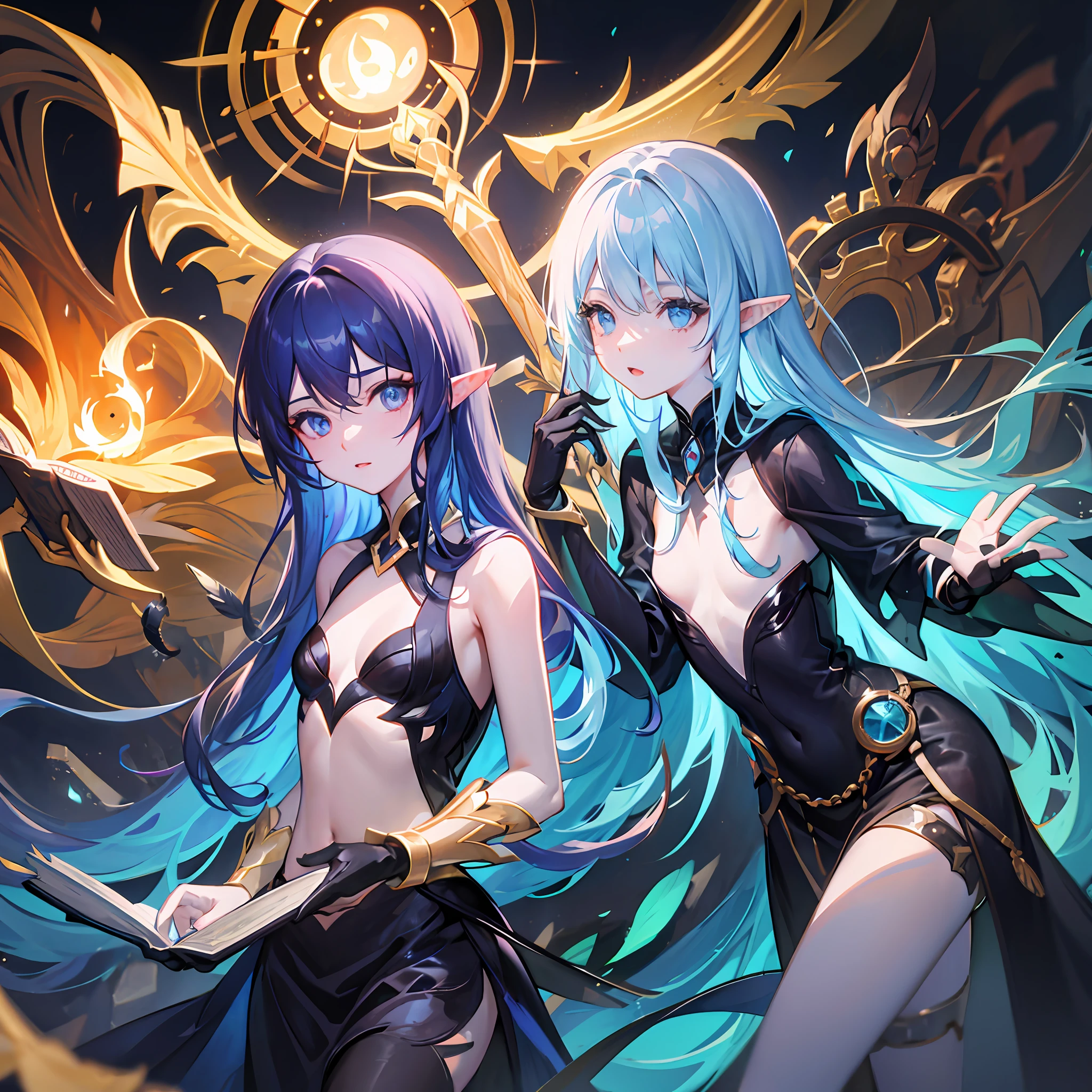 death,blood,night, dark, (Fantasy),Infinite,deep blue sky,The abyss of knowledge,knowledge,((masterpiece)), (((best quality))),((beautiful detailed eyes)),(eyelash),Monster,(1 girl),blue hair,long hair,abyss eyes,Shiny skin,oil,small breast,(bird body,feather),Wearing Rags of cloth, Tzeentch,elf,extremely detailed CG unity 8k wallpaper,masterpiece, ((ultra-detailed)), ((illustration)),colorful,wallpaper,energy,Unknown terror,arcane,Around the magic,magic surrounds,magic rod,book,pages flying all over the sky,Know it all,Predicting the Future,Know the past,Infinite wisdom,blue flame,Warlock,Magical Circle,Pentagram,incantation,mantra,Singing magic,