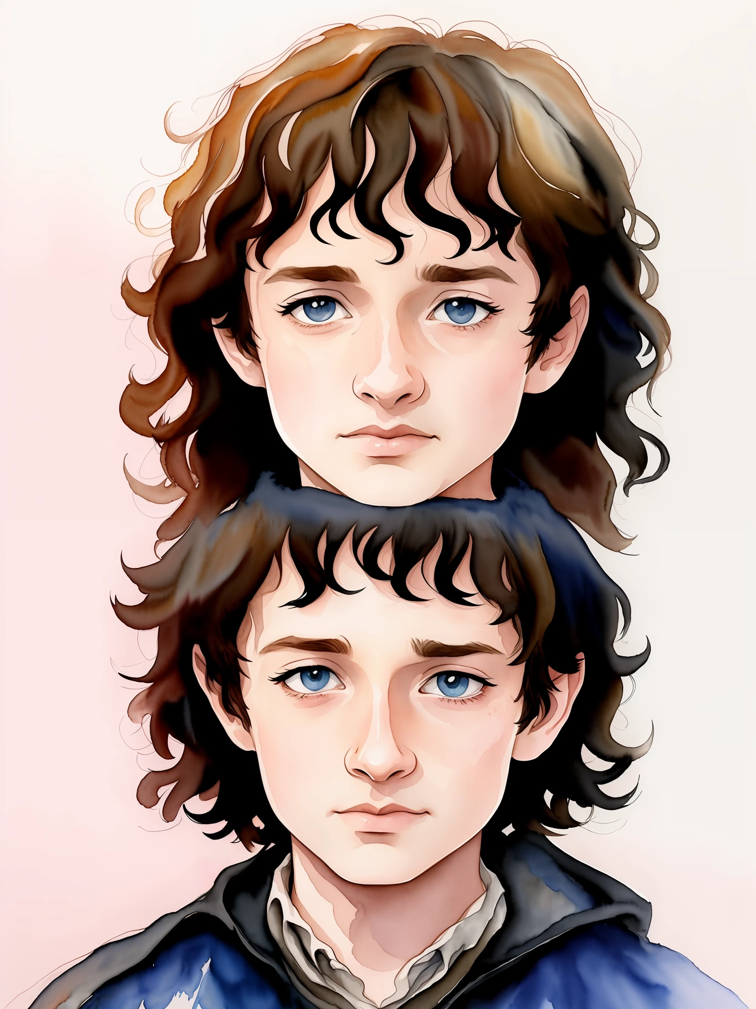 the lord of the rings, frodo baggins, Elijah Wood, cartoon, (aquarelle:1.4), hdr, detailed, soft shadows, artstation, closeup