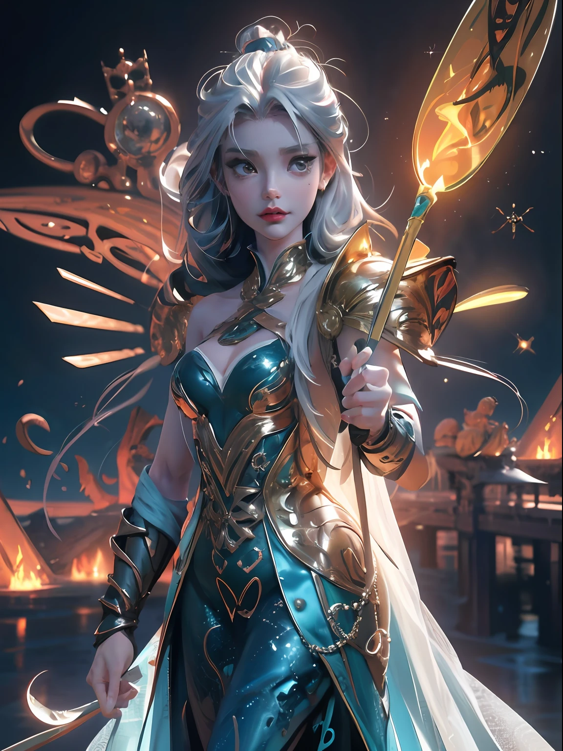close-up of Britney Spears in a silver and blue dress, chengwei pan on artstation, by Yang J, detailed fantasy art, stunning character art, fanart best artstation, epic and exquisite character art, beautiful armor, extremely detailed art, detailed digital anime art, artgerm on artstation pixiv, girl in armor