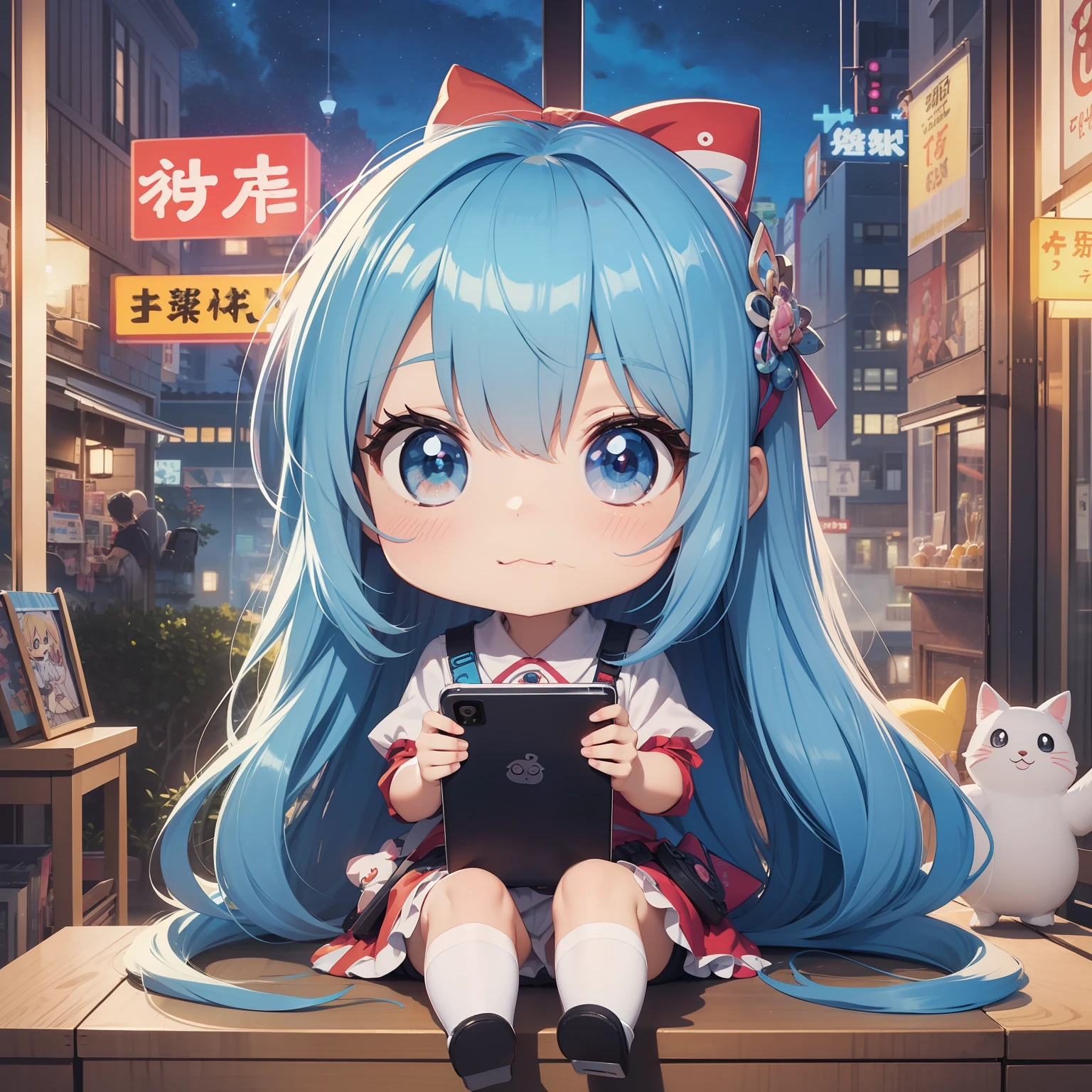 Cartoon girl with long hair sitting on chair、Cartoon Art Style、Cartoon Cute、Chibi Girl、cute cartoon style、cute art style、Cartoon style、Charikature、Cartoon style illustration、Digital art of cartoons、Cartoon Art Style、cute digital art、Portrait of a cute anime girl、Chibi、Chibi Style、Cute pretty girl 2 cartoon girl with long hair sitting on chair、Anime drawings、Winner of the deviantart contest、pop art、Cartoon Art Style、Cartoon Cute、Chibi Girl、cute cartoon style、cute art style、Cartoon style、、Cartoon style illustration、Digital art of cartoons、Cartoon Art Style、3Equivalent、Head large、2D、2D Anime Girl、2D anime character chibi cute girl、Smartphone、cellular phone、Blue hair、Blue hair color,night、Midnight、Window at night、Night view from the window