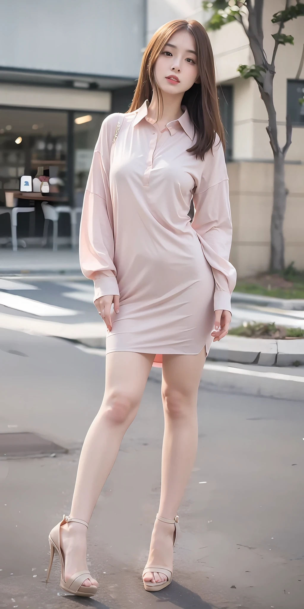 mix4, 20d, solo, long_hair, shirt, dress, high_heels, full_body, look_at_viewer, (8k, RAW photo, best quality, mastery:1.2), (realistic, photo-realistic:1.37), professional lighting, photon mapping, light energy transfer, physically based rendering,