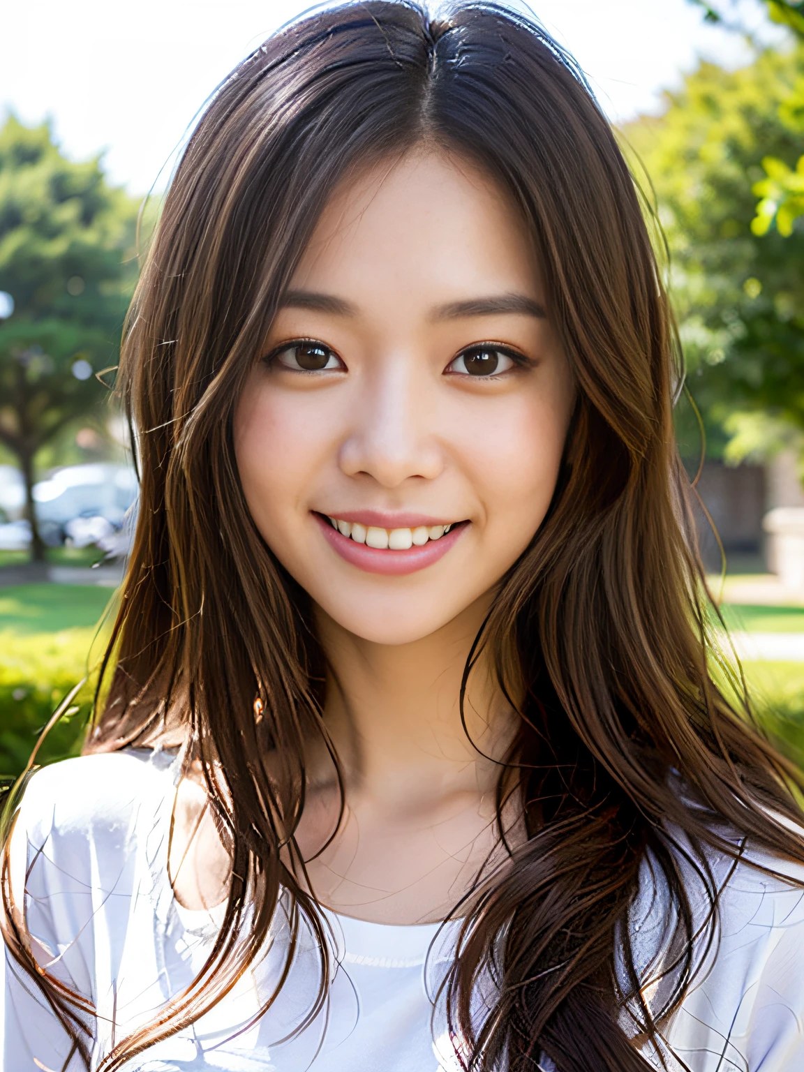 Smiling, white shirt, campus