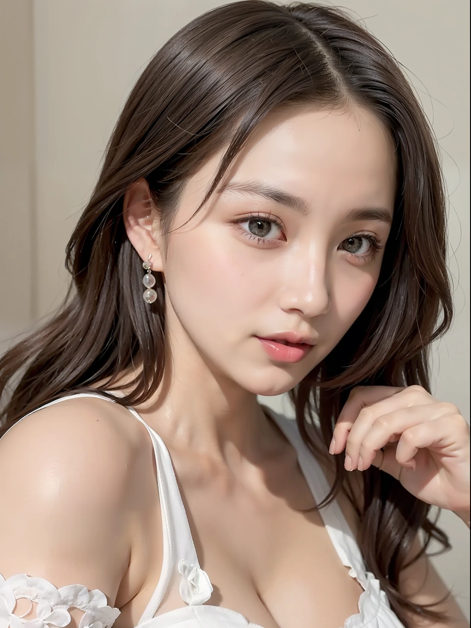 Canon 5DMk2 135mm、(maximum quality)) (A Masterpiece))、intricate detail、sharpening Focus、professional、photo-realistic、an ultra realistic、photo realism、Silhouette Light、Fine detail、maximum quality、CG Unity wallpapers highly detailed 8k、Perfect Artwork、all over the body、Glossy hair、shiny eyes、Glowing skin、3 Perfect Realistic Female Figures、narrow waist、lace、Seductive posture、Supergirl、sexy posing、 extremely delicate and beautiful girls、maximum quality、Beautiful detailed、Beautiful detailed eyes、Apply soft lighting to the face、Movie lighting、transparency、(((White ancient Chinese national costume)))、((See-through material))、Buttocks exposure、Realistic representation of the face、(ntricate detail、makeup、(Beautiful delicate face details、Beautiful detailed delicate eyes、Face with perfect proportions、very detailed skin、Detailed skin、Best proportions 4 fingers and thumb、 Arms under the chest、Big big breasts、smooth abdomen、Thin and thin、fashion、solo、(Light makeup)、Highlighted Faces、detailed faces、White Skin Skin、brownd hair、a ponytail、Braided hair、large eye、earings、Slim body、Make the background transparent、Professional lighting、only girl、coiled hair、Big big tits、27 years old、