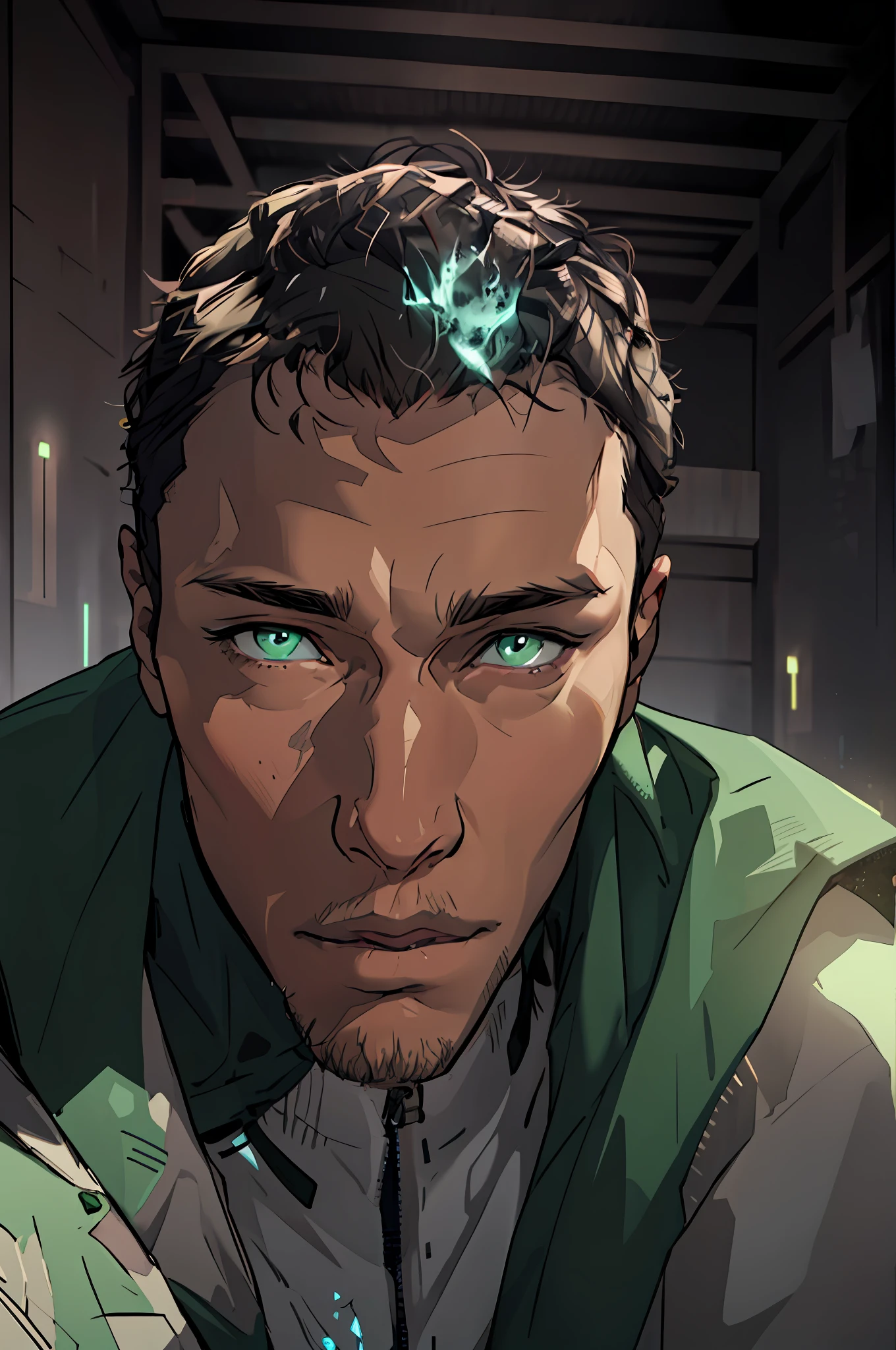 (Realistic:1.4), (Masterpiece, Side Light), Dark Fantasy, (Android:1.2), Neon, Glass, 1 Boy, (Black Eyes:1.5)