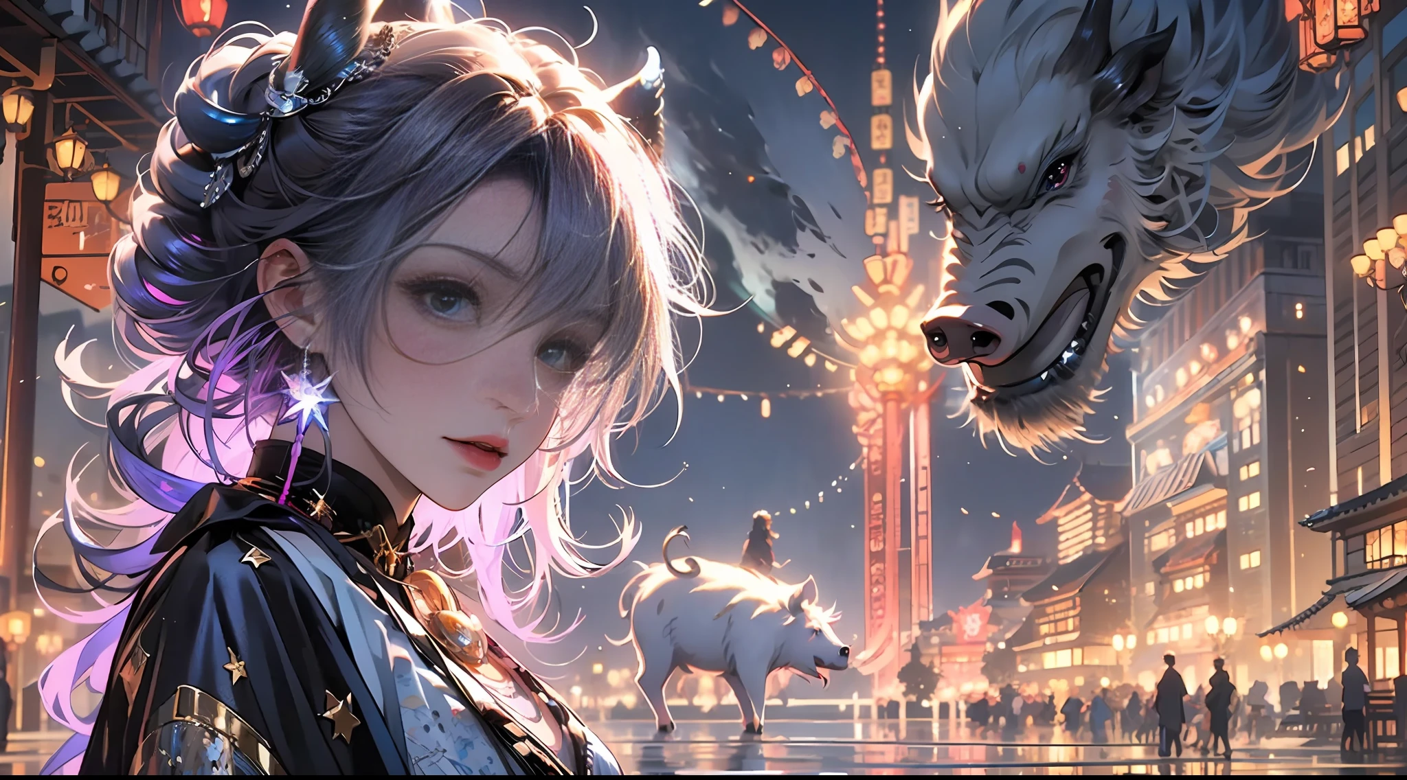 Anime pig with blue eyes and stars in background, Anime pigs, Cute pig of anime visuals, Realistic anime pigs, Lovely detailed digital art, Anime art wallpaper 4 K, anime art wallpaper 4k, Beautiful anime pig girl, Very beautiful anime pig girl, 4 k comic wallpaper, Cute anime pig girl, Anime art wallpaper 8 K