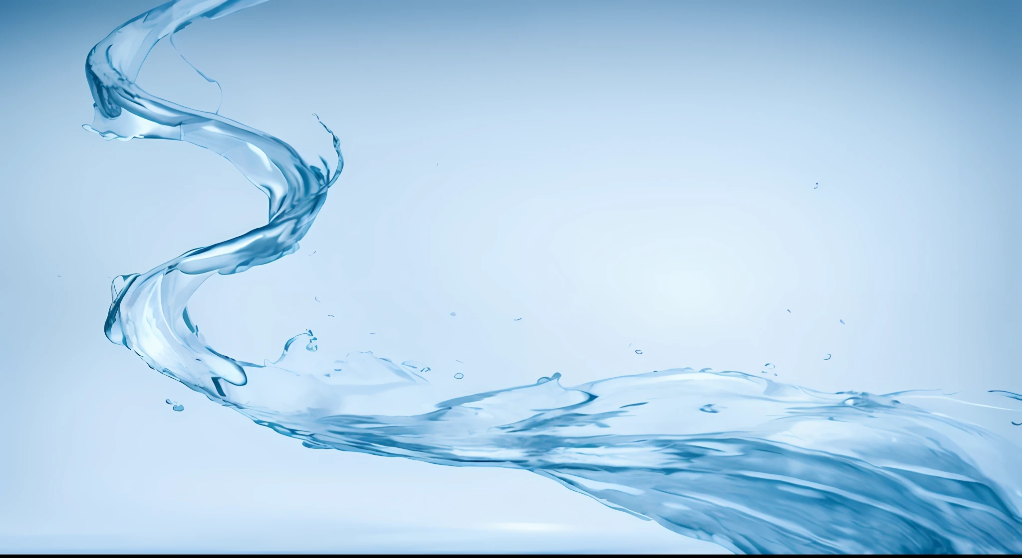 A stream of water,water stream,water bloom,splashing,Light blue empty background,
