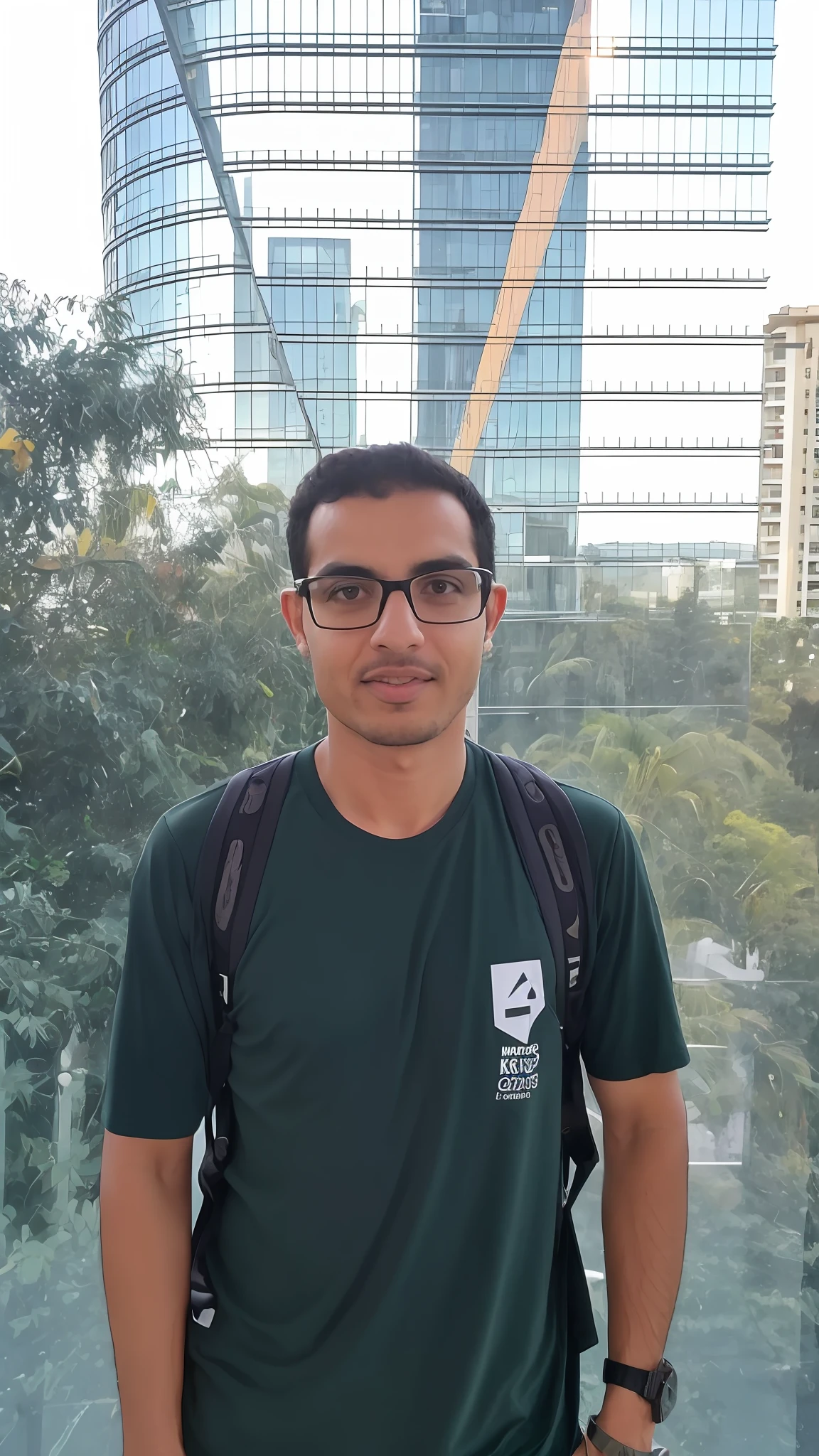 arafed man in a green shirt and glasses standing in front of a window, em frente a um fundo de floresta, Mohamed Chahin, Emad Mostaque, Alejandro, Foto de perfil, Cristiano Orrillo, Alex Miranda, Riyahd Cassiem, Amr Elshamy, caio santos, david rios ferreira, daniel mirante, mateus 9 5