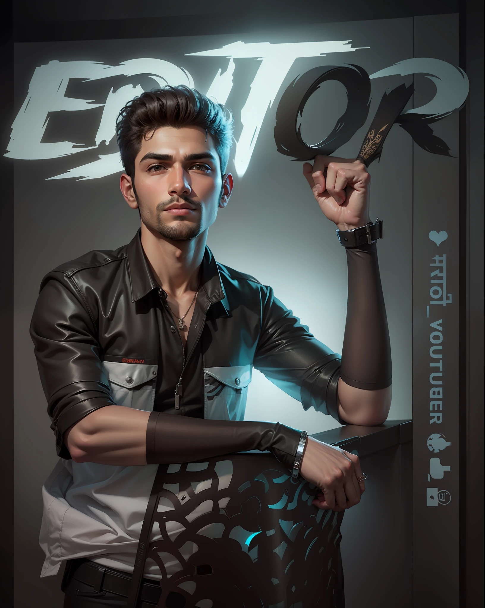 Change background editing cyber Pankh handsome boy. Realistic face 8k resolution ultra