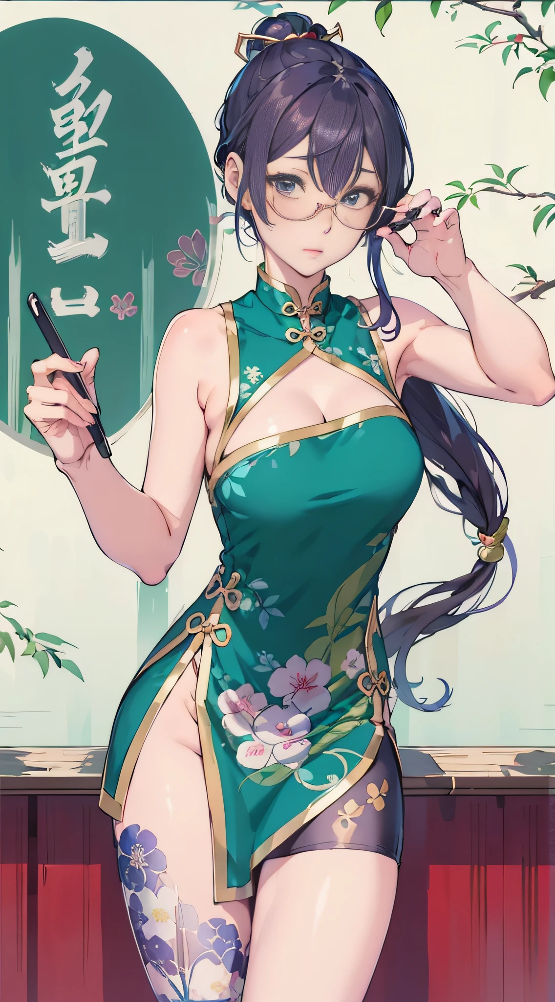a close up of a woman in a green dress holding a cell phone, seductive anime girl, beautiful alluring anime woman, extremely detailed artgerm, cute anime waifu in a nice dress, goddess of Japan, anime goddess, anime woman, qipao, beautiful anime woman, attractive anime girls, style artgerm, guweiz, artgerm lau