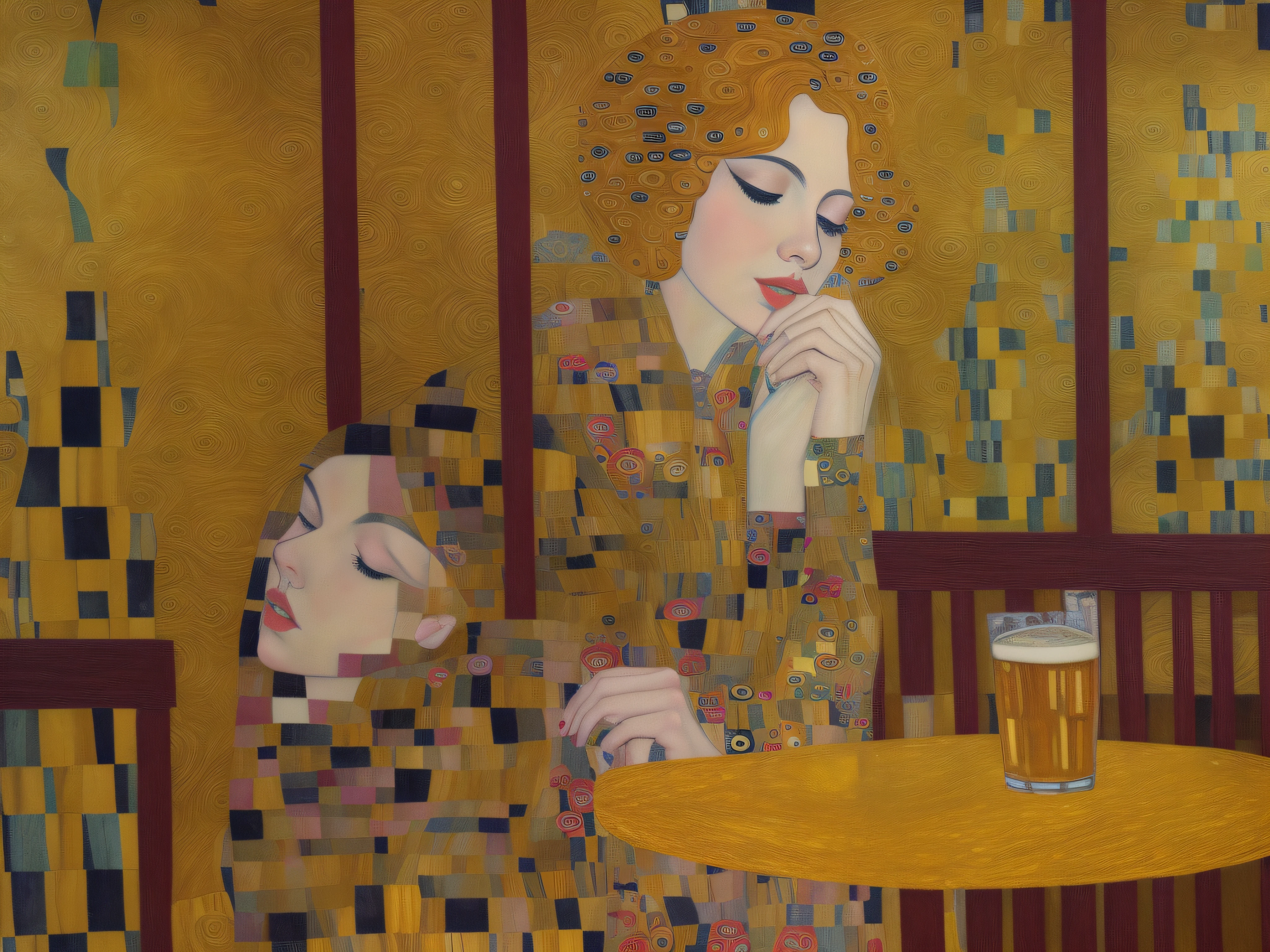 a draw in the pub, Gustav Klimt style
