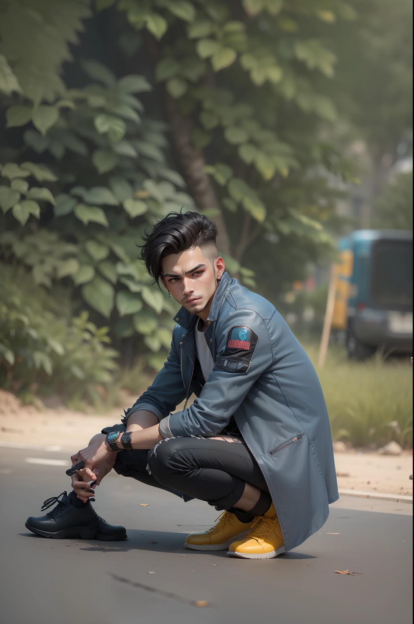 Car Background change cyberpunk handsome boy ultra realistic face