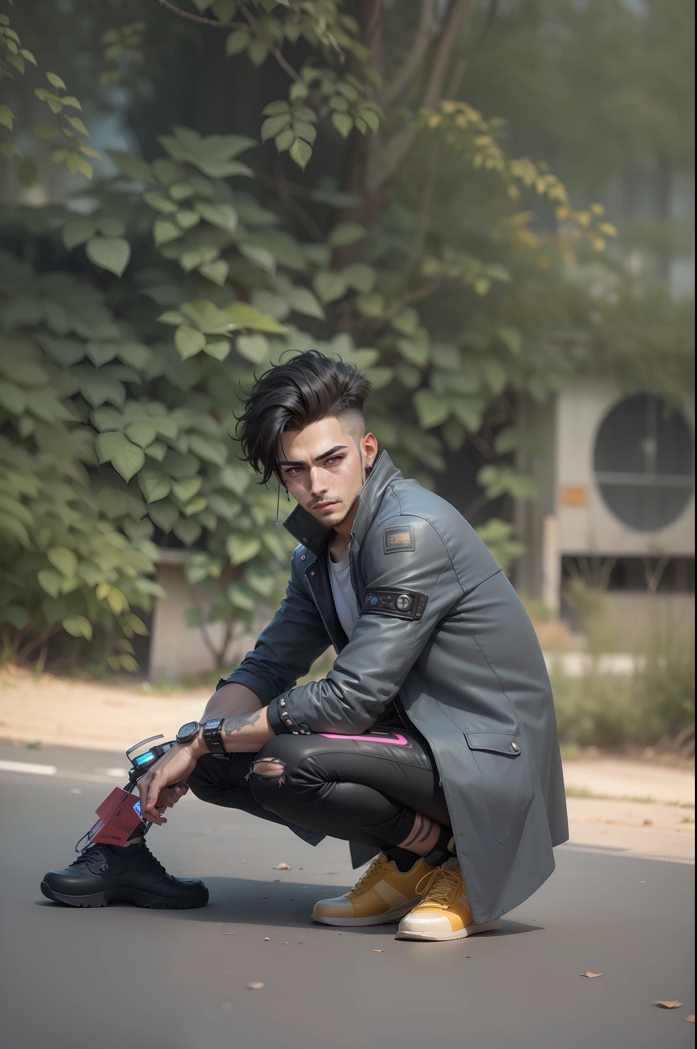 Car Background change cyberpunk handsome boy ultra realistic face