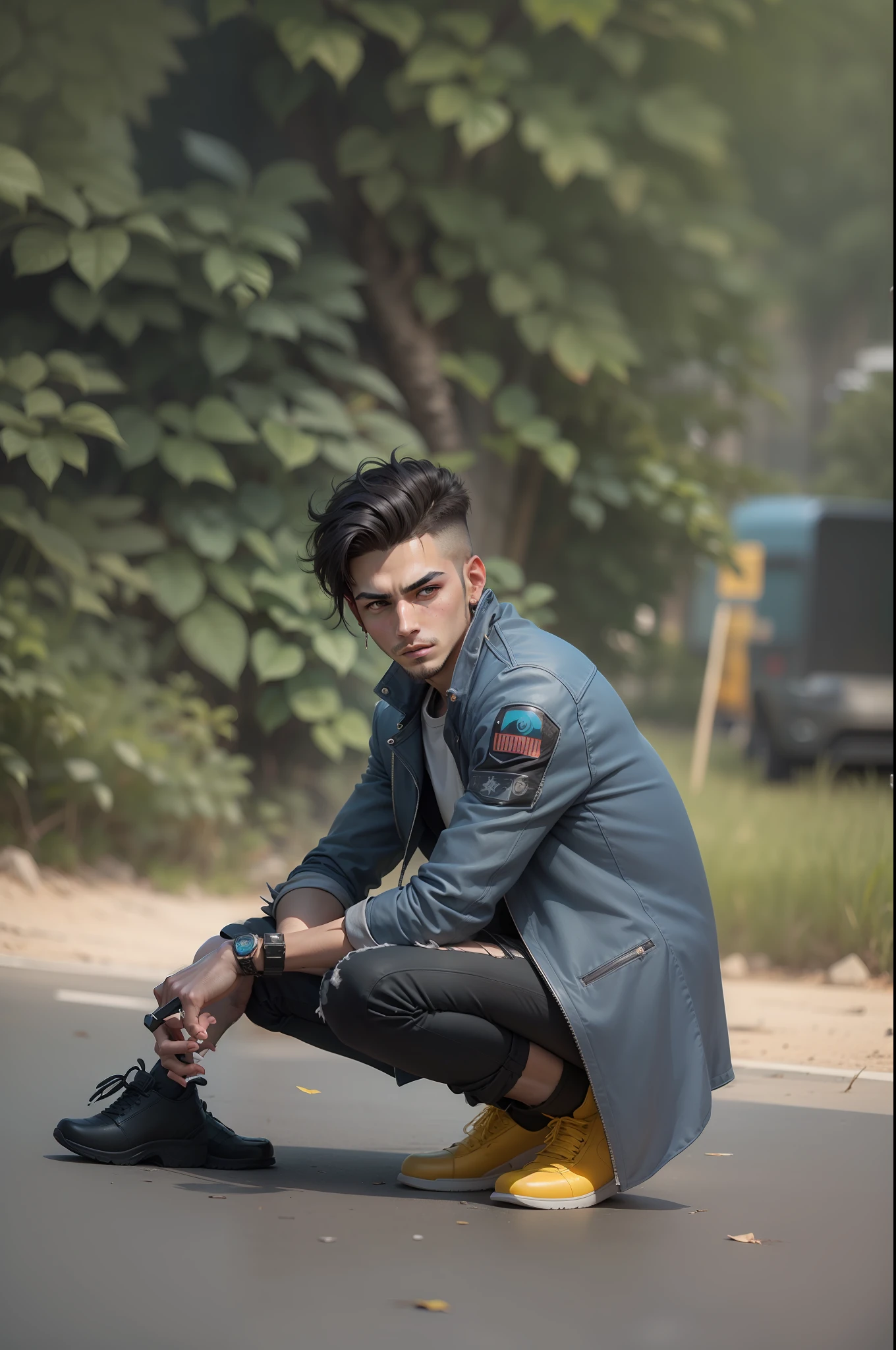 Car Background change cyberpunk handsome boy  ultra realistic face