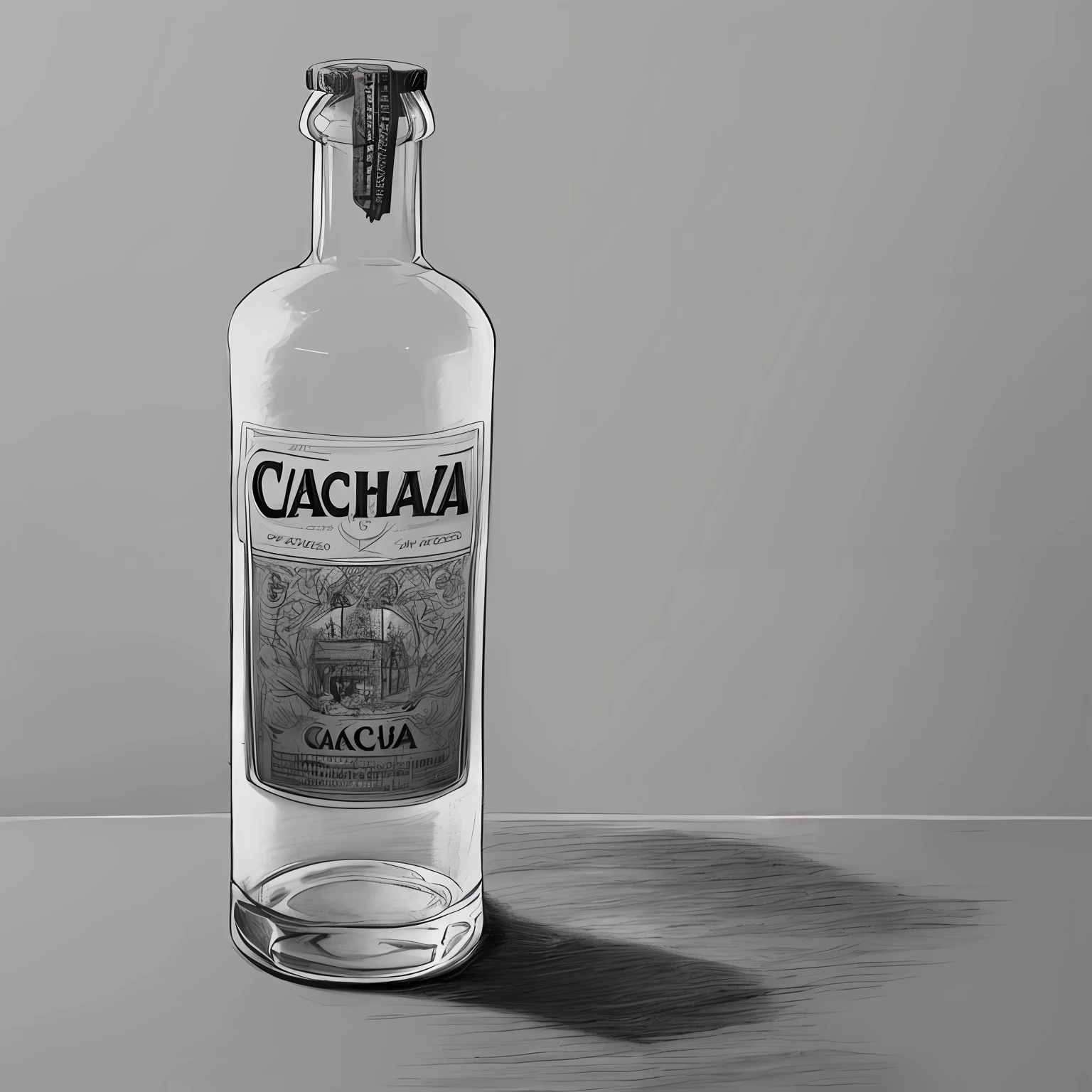 bottle of cachaça with an empty glass next to it, handmade black and white graphite pencil style drawing, fundo branco, garrafa, copo de vidro, vidro de barra, Glass of water, pencil drawing, preto e branco, hand drawn, grafite preto e branco