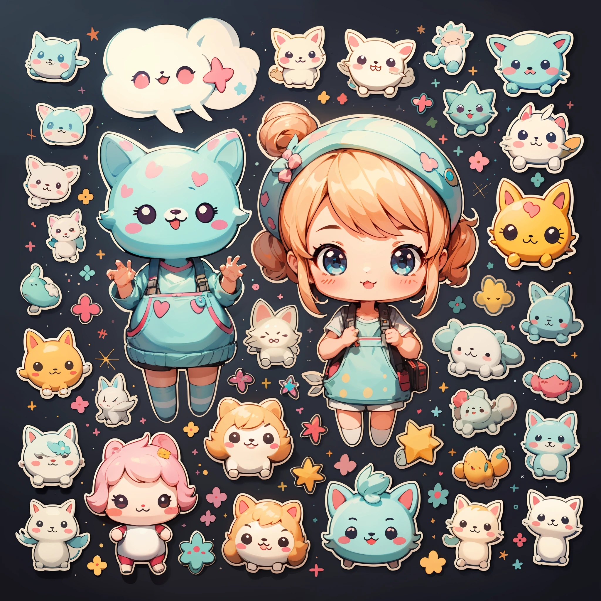 sticker,1girl,cute,kawaii,cute,chibi simple background,