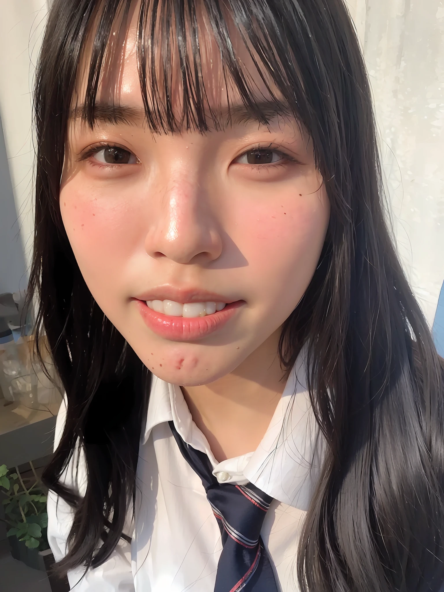 arafed asian woman with long black hair wearing a tie, portrait of a japanese teen, chiho, close up of a young anime girl, detailed face of a asian girl, young cute wan asian face, shikamimi, harumi, close up iwakura lain, kimi takemura, portrait of a japanese girl, face is brightly lit