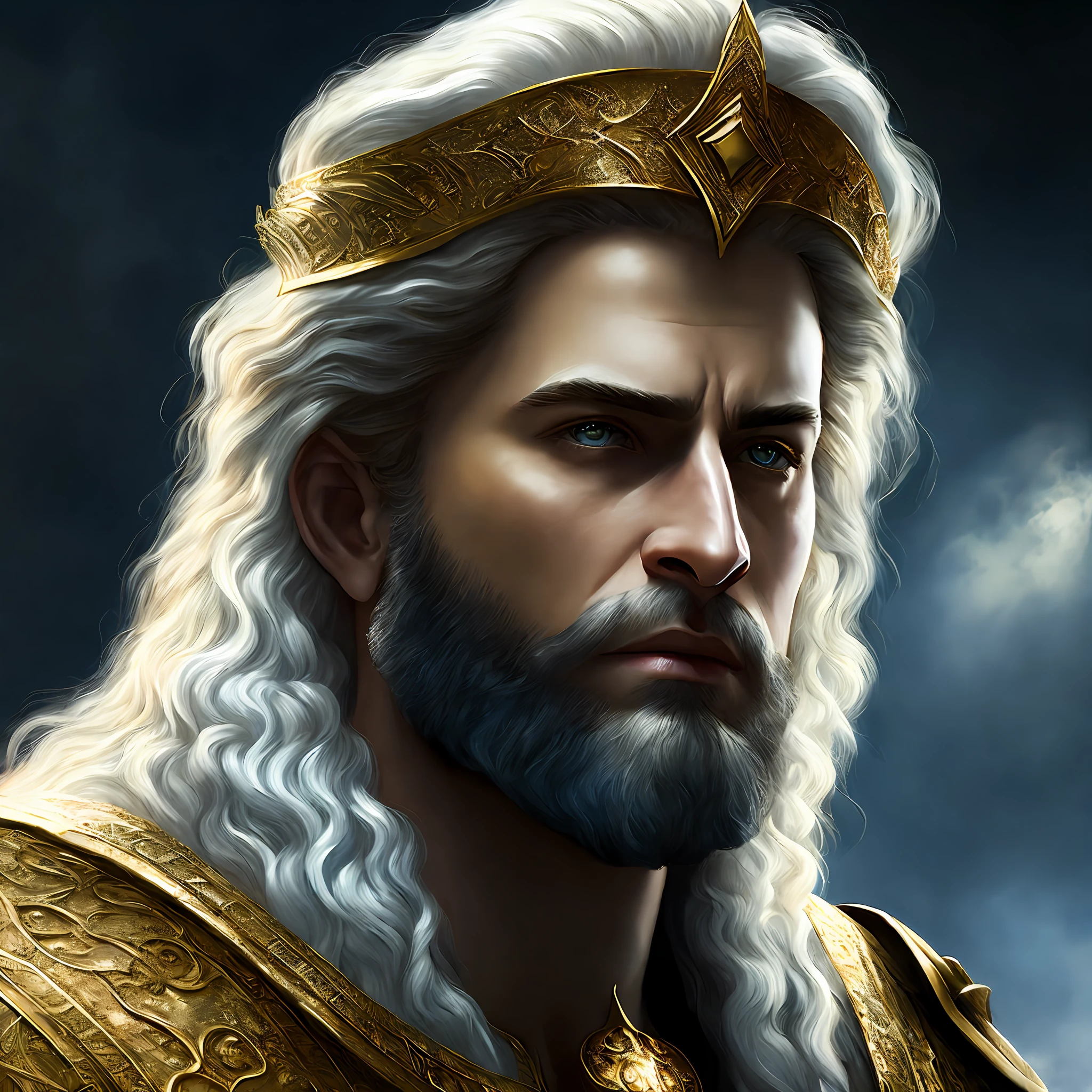 KING Solomon , close up shot, velho, cabelo branco, magia, Cinematic, pintura