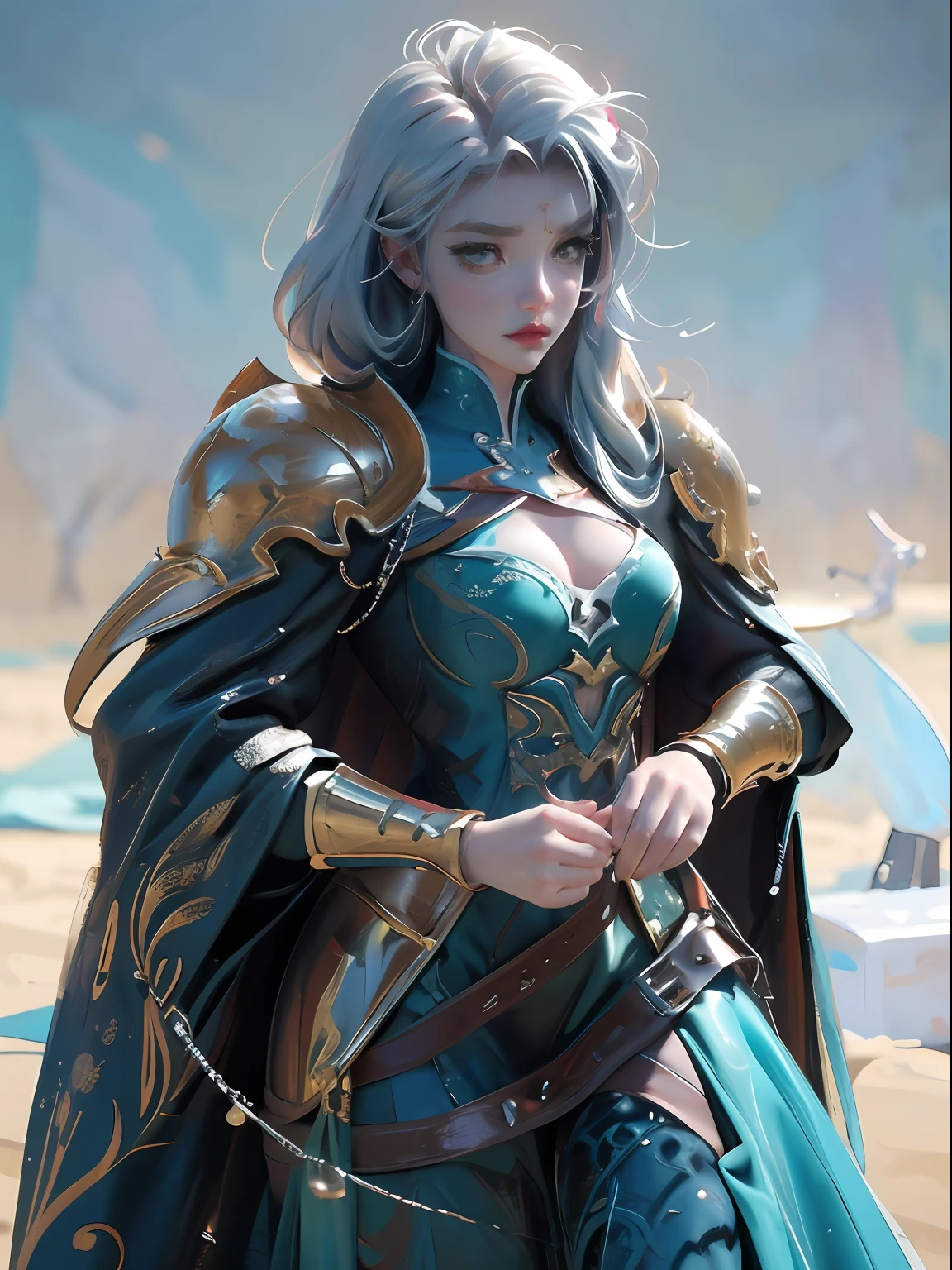 close-up of Britney Spears in a silver and blue dress, chengwei pan on artstation, by Yang J, detailed fantasy art, stunning character art, fanart best artstation, epic and exquisite character art, beautiful armor, extremely detailed art, detailed digital anime art, artgerm on artstation pixiv, girl in armor