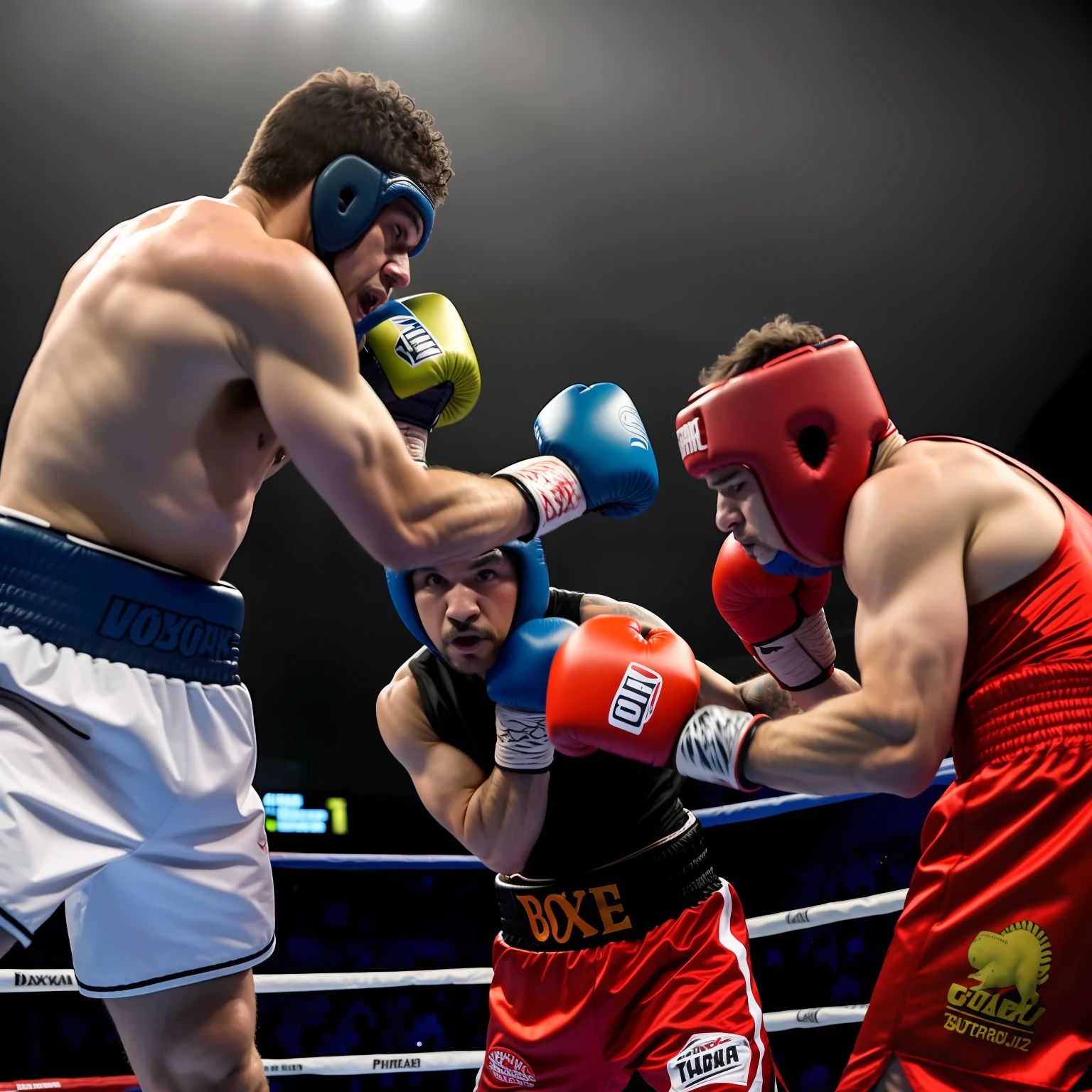 Cachorro lutando boxe contra um dinossauro
