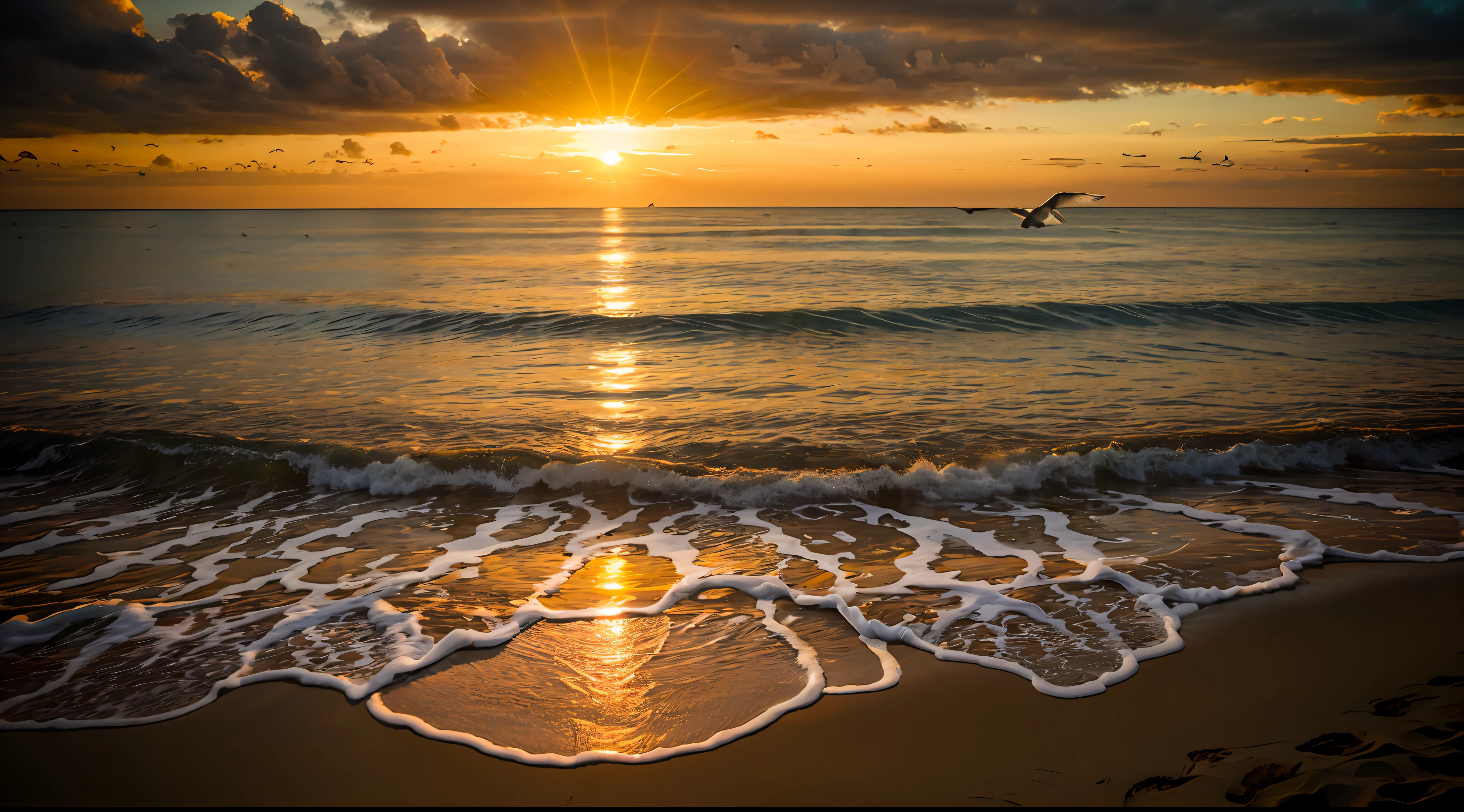 Pov handonly gesture thumb up background is An absolutely mesmerizing sunset over the beach, with a blend of oranges, pinks, and yellows filling the sky. Crystal-clear waters of the sea gently kissing the shore, with sandy white beach stretching far and wide. The scene is dynamic and breathtaking, with seagulls soaring high in the sky and gently swaying palm trees. Take in the calming atmosphere and let the peacefulness wash over you.