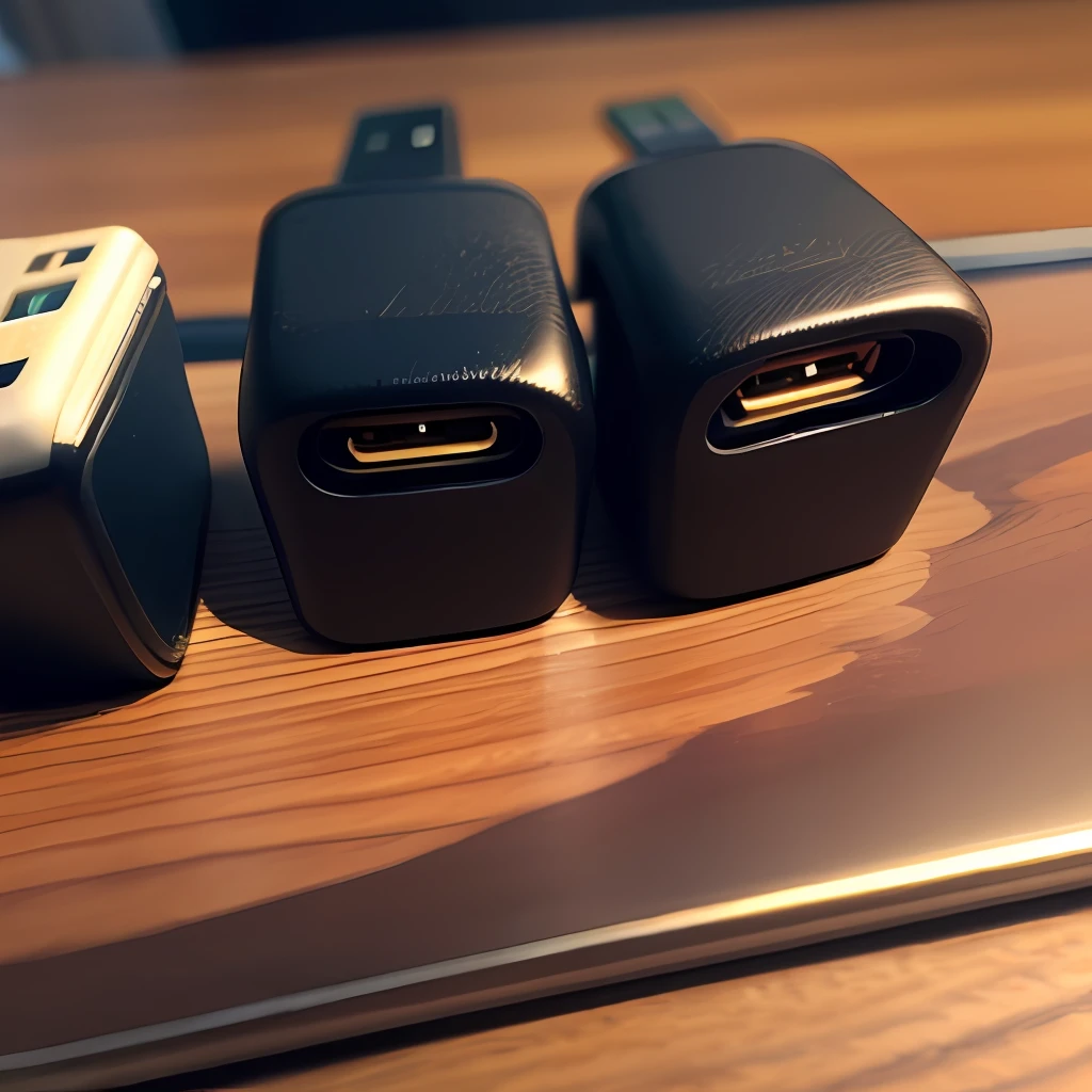 There is only one USB stick on the table，A little decoration on the table，Give this USB stick a close-up，Overall bright style。