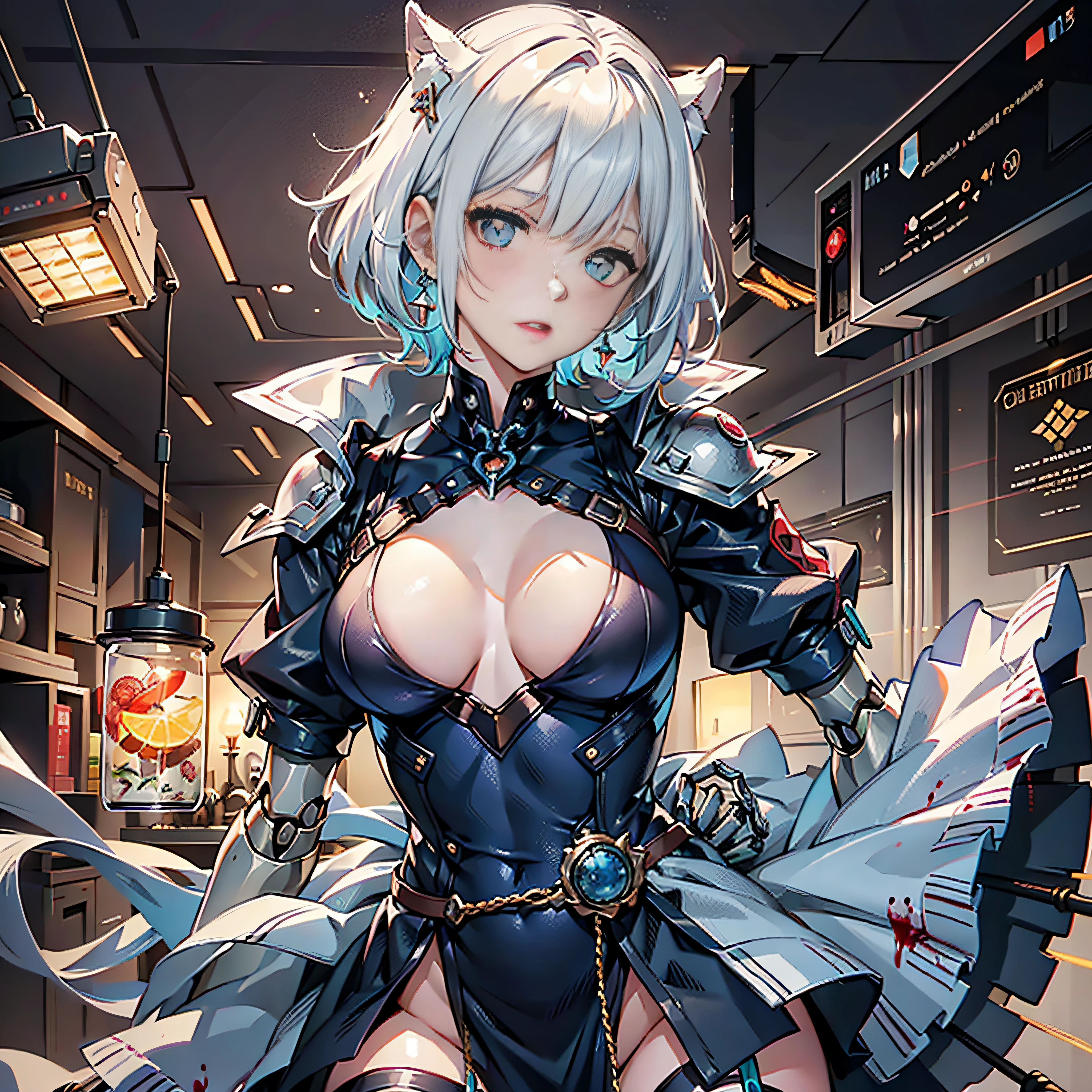 (((chef-d'work))), (((better quality))), ((ultra-detailed)), (very detailed CG illustration), ((an extremely delicate and beautiful)), (cute delicate face), cinematic light ,((1mechanical girl)),solo,corps entier,(machine-made joints :1.4),((mechanical limbs)),(exploded muscles),(blood vessels connected to tubes),(A brain in a container :1.3), ((mechanical vertebra attaching to the back)),((mechanical cervial attaching to the neck)),((assis)), sans expression, (wires and cables attaching to the head and body : 1,5), petits seins, cheveux courts, (accent sur le personnage ),la science-fiction soleilLuminescence ultra:1.5 pro-photorealists:1.5 optimaux:1.5 qualities:1.5 details:1.5 precise:1.5 reflexes:1.5 Resolution:1.5 max:1.5 La perfection:1.5 volumetrics:1.5 graduates:1.5 nettetés:1.5 improved:1.5 Octane number_rendues:1.5 UHD XT3 16K DSLR HDR unrealengine5 saturer:1.5 ombres analogiques:1.5 3dcg corps:1.5 symmetrical athletes tanned face:1.5 cheekbones effects glow embarrassed indigos eyeliner beautiful sapphires:1.5 dark eyes pupils black brown retina lazulis iris turquoise mouth open teeth obvious smiles hairstyles short fringes ecstatic floating jacket quirky fixed eccentric cape levitating shoulders-off shirt lace clavicles white papillotes embroidered breasts varied breasts:1.5 satin bikini points:1.5 corsait sundrop navy thick felther felt skirt matching silks spinels loose swinging navel waist belts-Chastity padlock Gold decorated silver agate revealing pubis scarlet pubis-hairy underwear:1.5 garters snaps thighs legs boots stainless steel gothic thick onyx magic:1.5 rubis invoques:1.5 incandescents toy CGSCOSITY flowering equirectangular background 360 Crystalline flying Micro Recorder flash (EOS R6 135mm 1/1250s f/2.8 ISO400) shoot phaser Mécanisés adaptable Canon-ion Borg opale mannequins dramatic straight dressed armor heavy chrome metallic chef-d'NSFW raw core work etc.