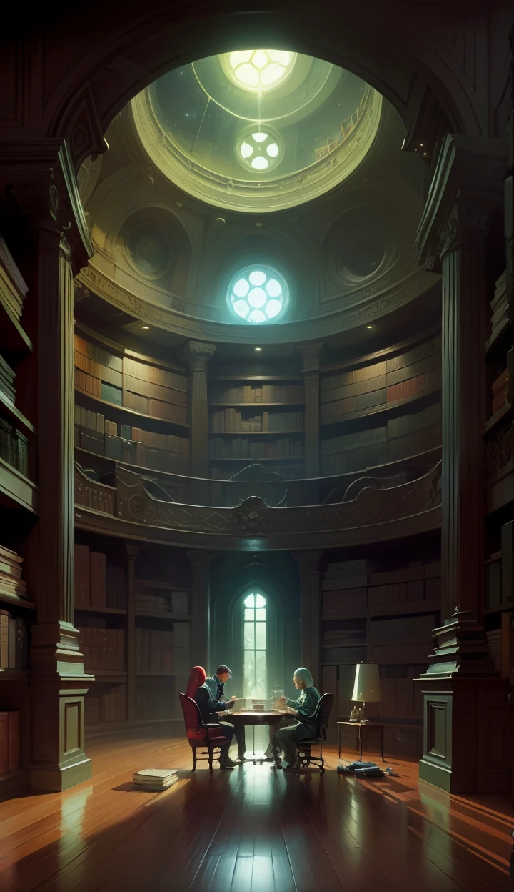 Alchemist's endless cosmic library, with books and potions, some lab gear here and there, masterpiece by roger dean --auto