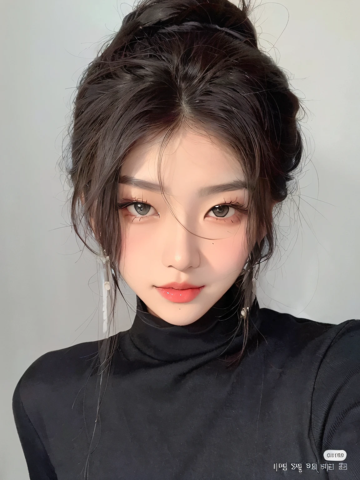 a close up of a woman with a black turtle neck top, ulzzang, Beautiful Korean Woman, Korean girls, gorgeous korean young woman, popular korean makeup, Beautiful young Korean woman, young adorable korean face, Popular Korean makeup, wan adorable korean face, korean woman, heonhwa choe, korean face features, with round face, headshot profile picture