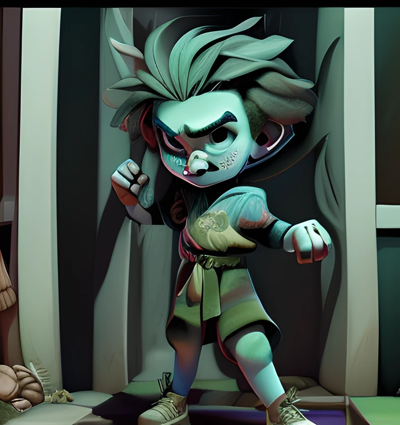 cartoonizado, detalhado, Scary Zumbí Boy 2D, desenho animado