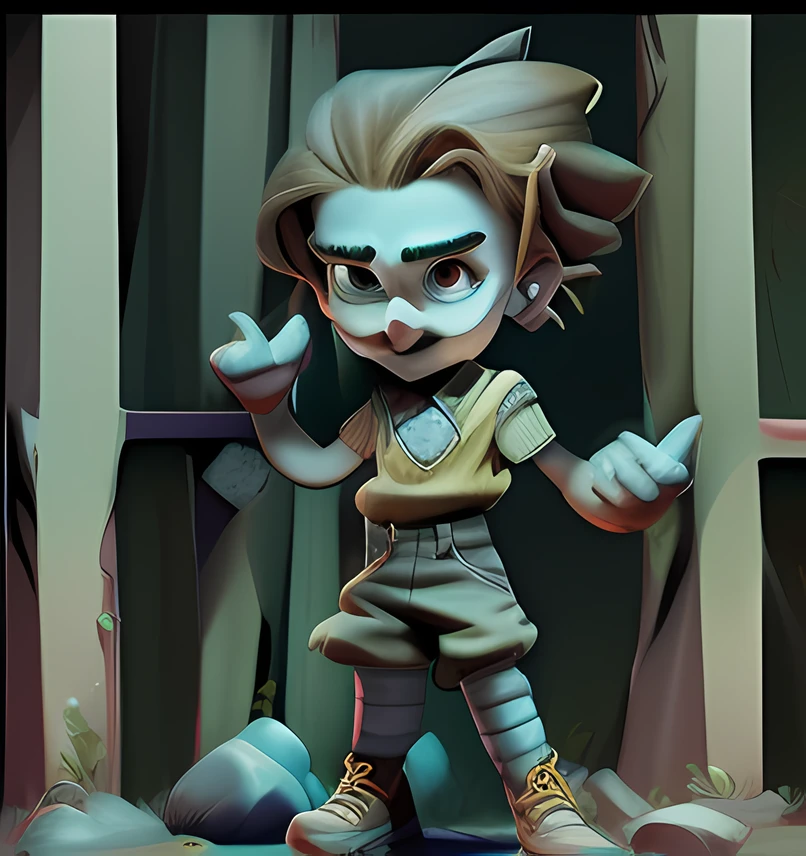 cartoonizado, detalhado, Scary Zumbí Boy 2D, desenho animado