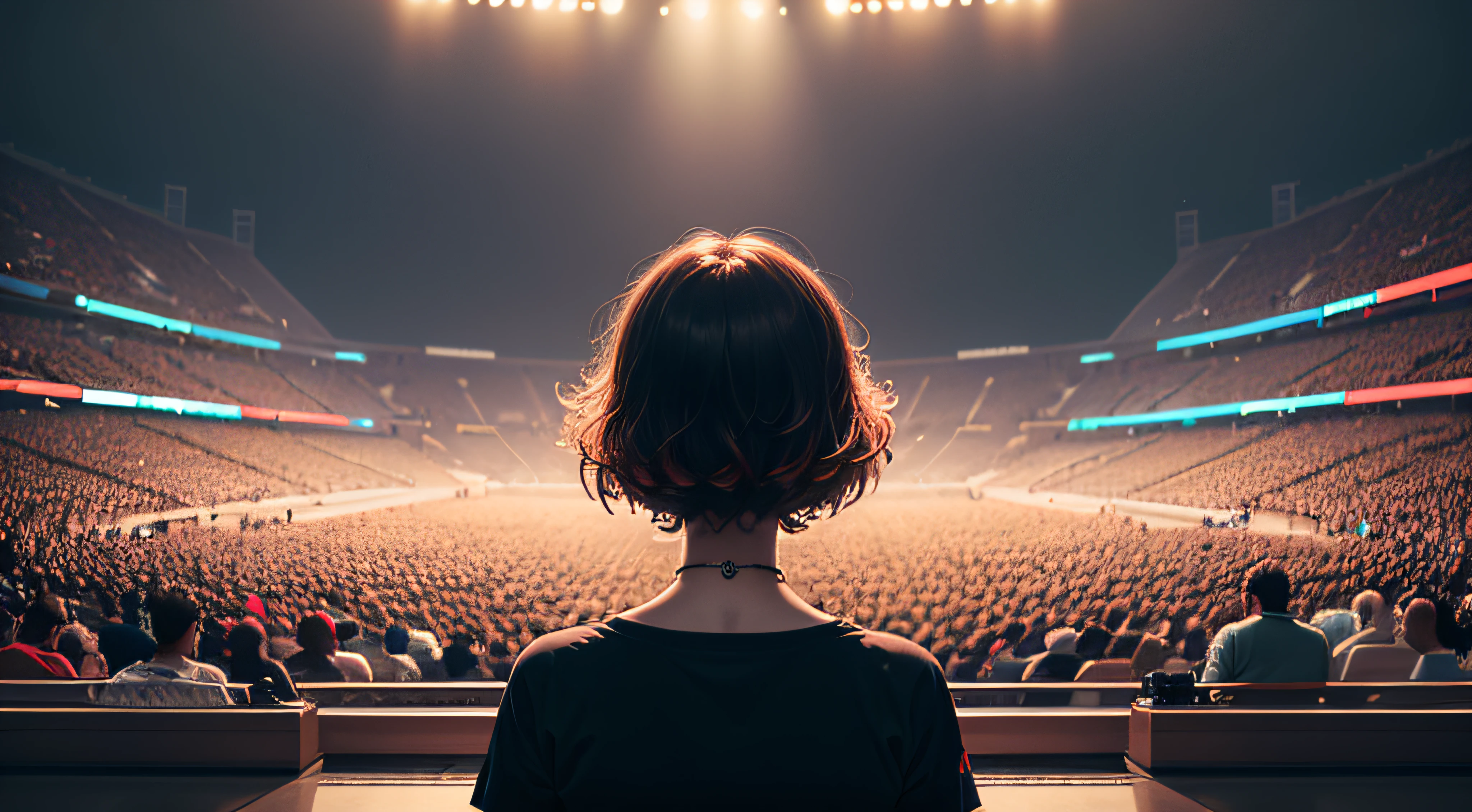 Music Program, Pláteira screaming, Big Stadium, Background view, Happy Walk , Gritando, muita gente, Aplauso, with guitar, far view, estrutura gigante, estrutura boa, noite, palco grande, musician on stage, programa, Music Program, coro, corpo inteiro, camiseta preta, muita gente, crowd, cantor, Cidade, noite,  noite bonita, Cinematic Realistic, render retrato 8k, cinematic realistic photo, realistic face moody lighting, imagem ultra realista, arte de personagem motor irreal, Arte cyberpunk 8K ultrarrealista, Cinematic, Estilo de arte fotorrealista, um ultra realista, tiro retrato detalhado, homem bonito, Retrato Shot 8K --auto