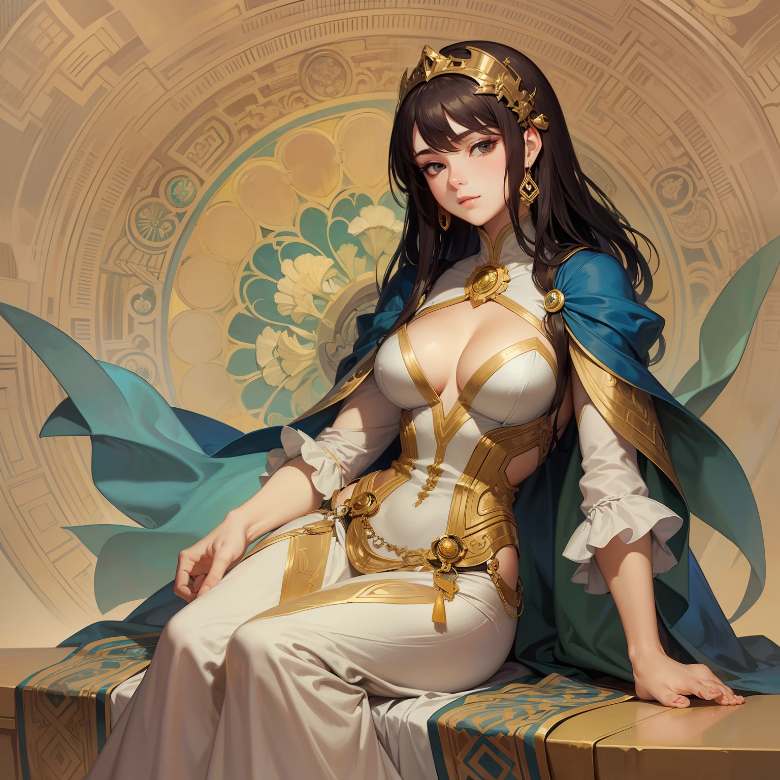 Full body portrait of a female character in CCDHT artstyle by Alphonse Mucha