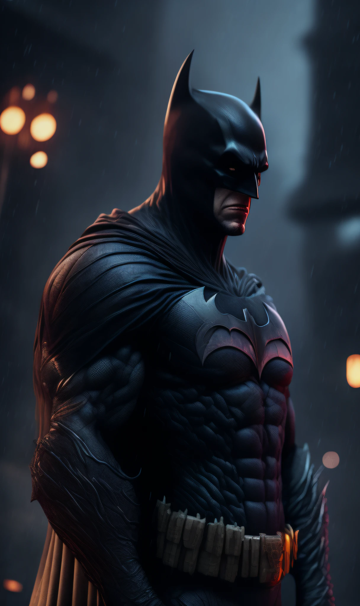 Photo of Batman + Venom from DC standing outside the city 17, rainy, rtx, octane, unreal