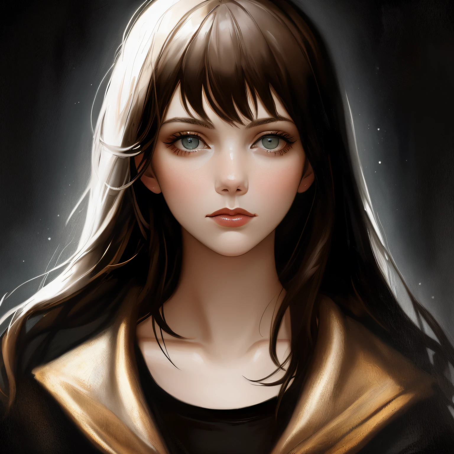 1girl, oil painting, medieval style, (gloomy:1.4), a portrait of Emma Stone like woman in old clothes, gloomy background, overcast weather, god rays, (high detailed skin:1.2), 8k uhd, high quality, by Greg Rutkowski
