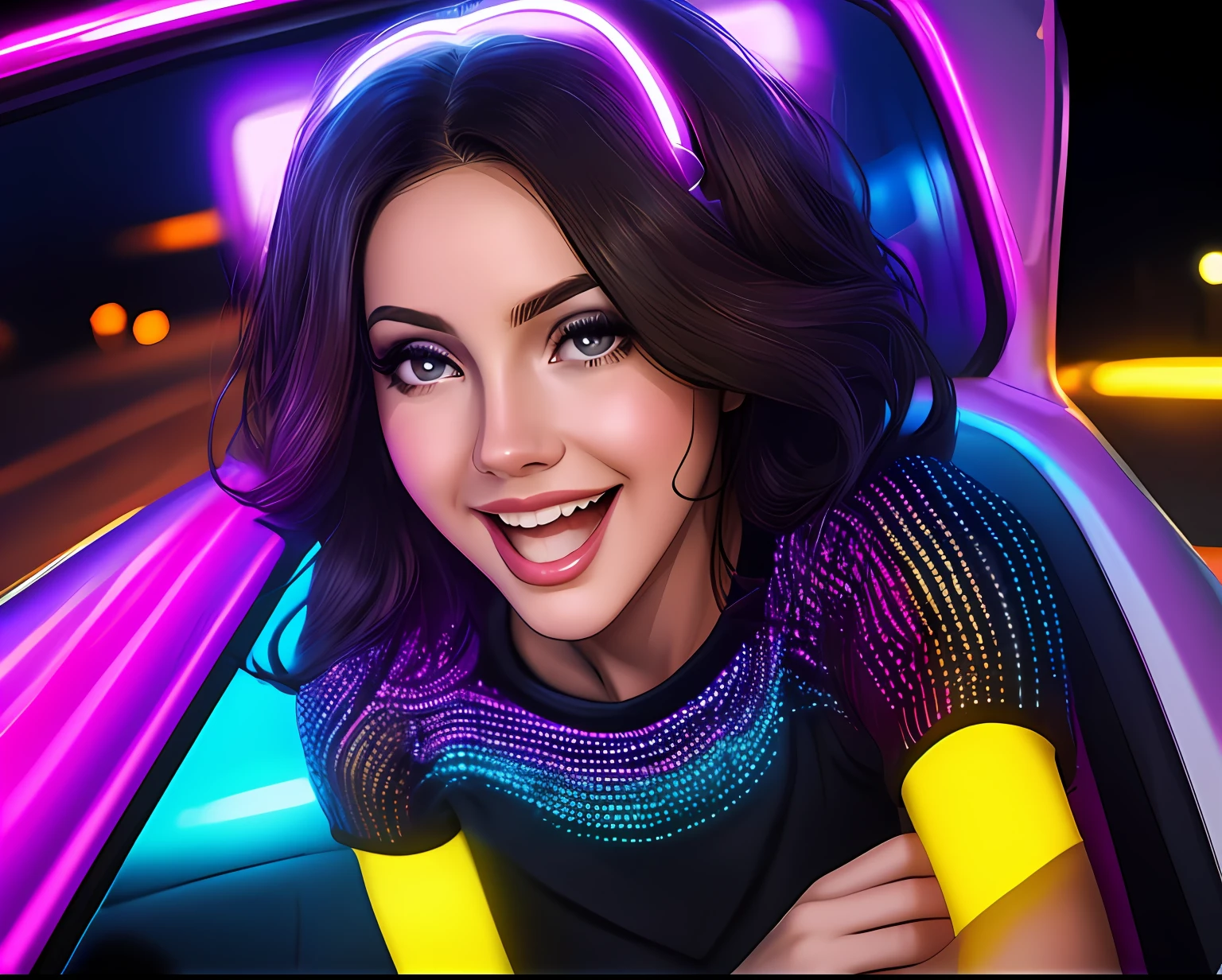 estilo, Robot, (luzes neon: 1.1), cores brilhantes, (thepit bimbo :0.5), brilhante, sexy,

[Lana Del Rey| cameron diaz],, olhando para o espectador, sorriso, symmetric, centrado, closeup, closeup extremo, parte superior do corpo, foco de clivagem,
milf, feminino, athletic, apto, alto, pele bronzeada, europeu, minidress, animado, sorriso, glowsticks, discoteca,
contorno dourado, (STANCE), obra-prima, melhor qualidade, arte oficial, papel de parede 8k da unidade CG extremamente detalhado, ilustration, luz, carro, brilhante, carro esportivo, Vehicle focus, estrada, ((necessidade de velocidade)), ((NFS)), em movimento , molhado, (((noite, meia-noite))), luzes de neon, deriva, (MARKII) uma garota de 20 anos linda sentada no capo do carro
[(colorful explosion psychedelic paint colors:1.1)::0.125],
iridescente, chromatic aberration, studio lights, luz brilhante, pele brilhante,
realistic body proportions, realistas, foto-realistas, 8k, altamente detalhados,
luz conduzida, luzes do laser, rabugento